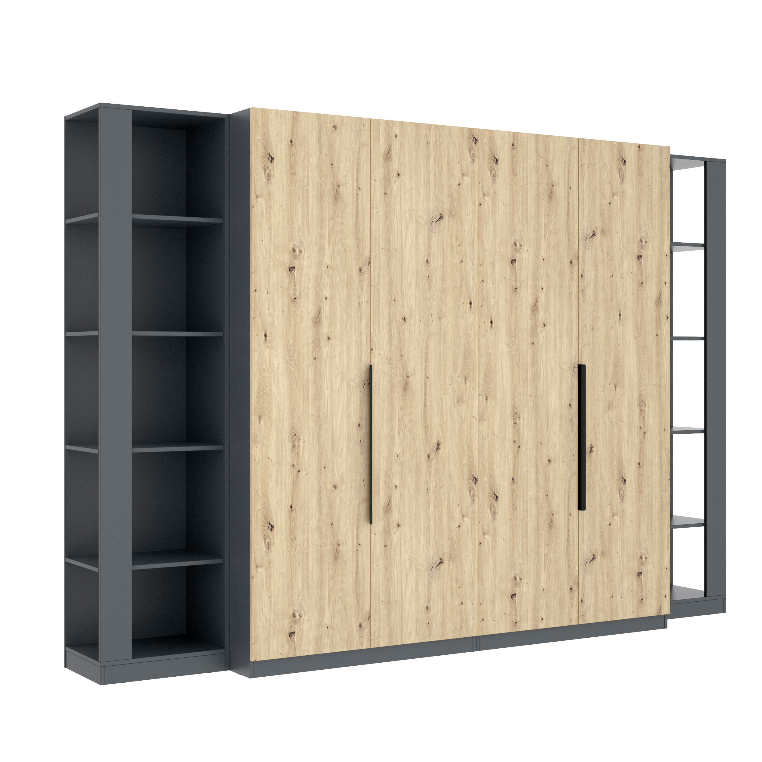 Armario five roble nudos con estantería gris 300x203.5x51.5 (ancho x alto x fondo)