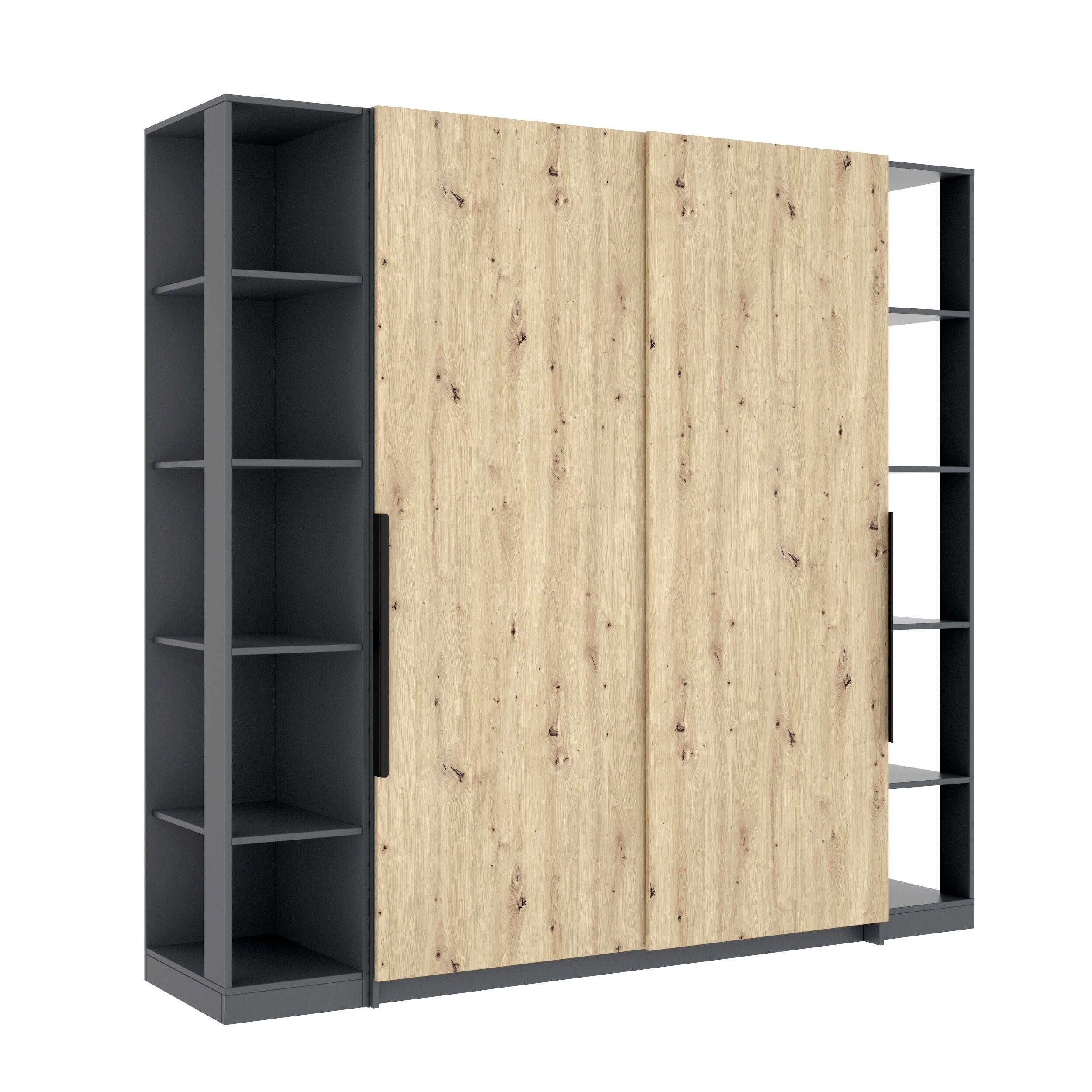 Armario five puertas correderas roble nudos con estanteria gris 220x203.5x51.5 (ancho x alto xfondo)