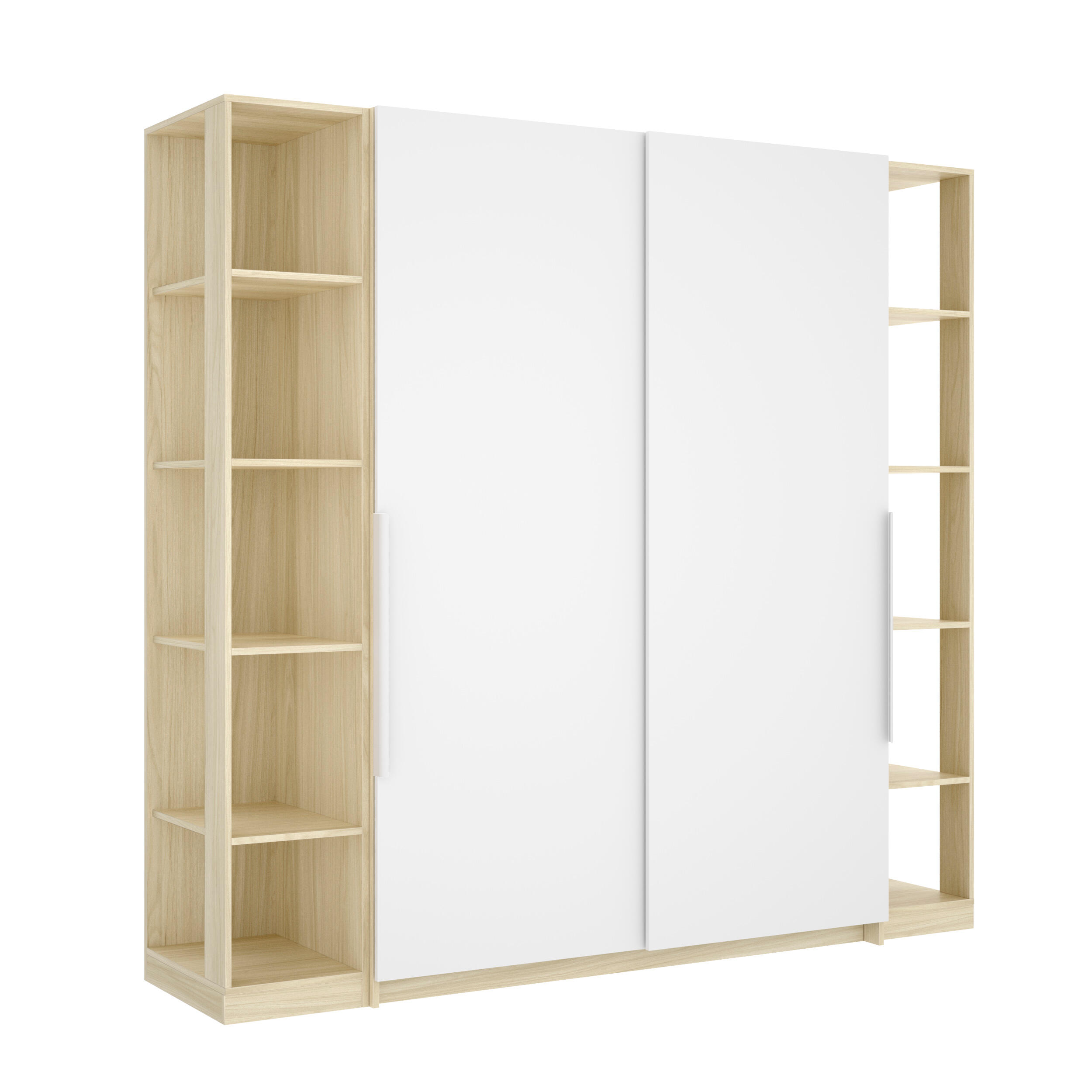 Armario five puertas correderas blanco con estanteria roble claro 220x203.5x51.5 (ancho x alto xfondo)