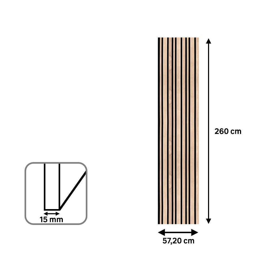 Revestimiento de pared palillería efecto 3D MDF acústico Sonoma bicolor roble/negro de 260x57,2cm - 8