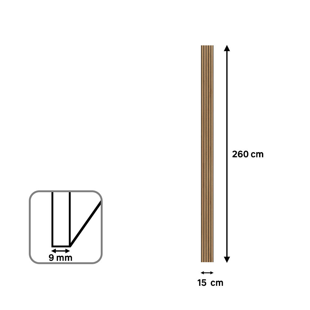 Revestimiento de pared palillería efecto 3D vinílico PVC roble de 260x15cm - 6