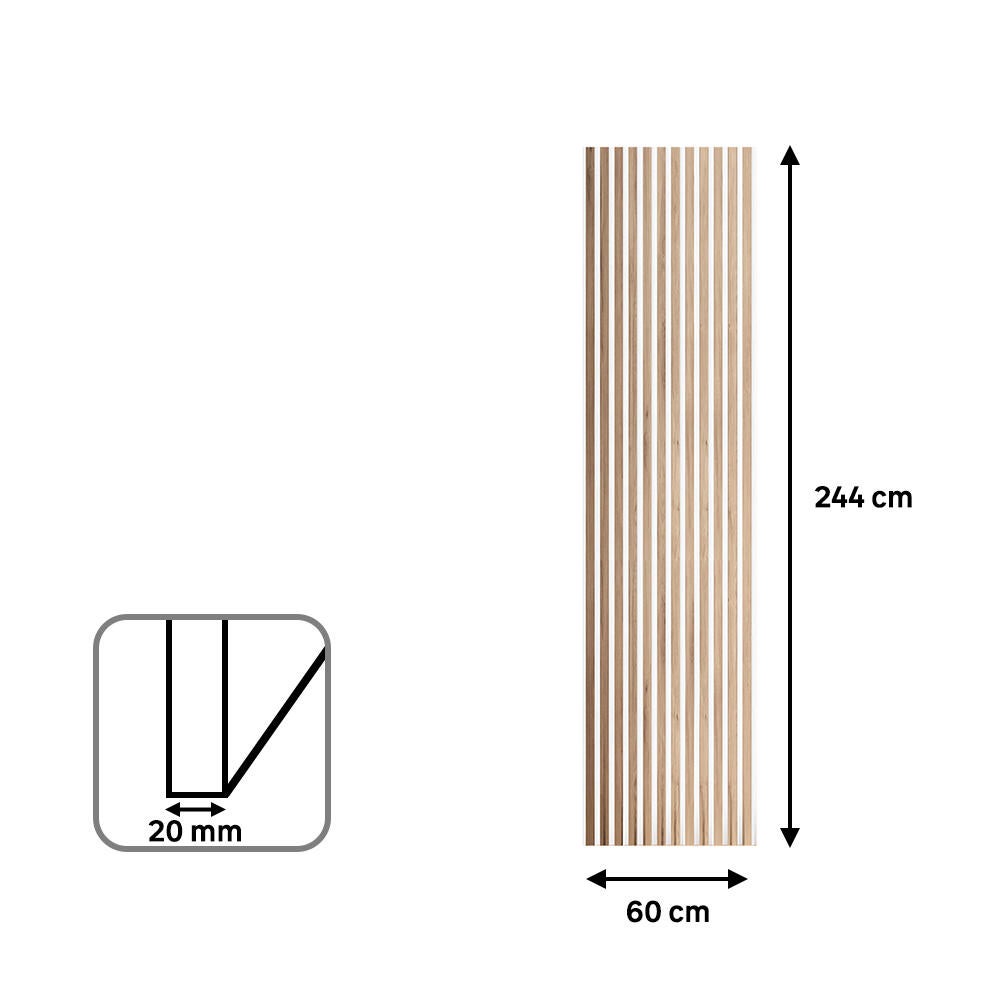 Revestimiento de pared palillería efecto 3D MDF acústico bicolor roble/blanco de 244x60cm - 10