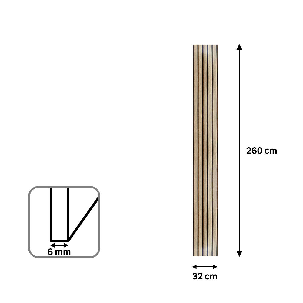 Revestimiento de pared palillería efecto 3D MDF Yute color roble/negro 260X32 cm - 4