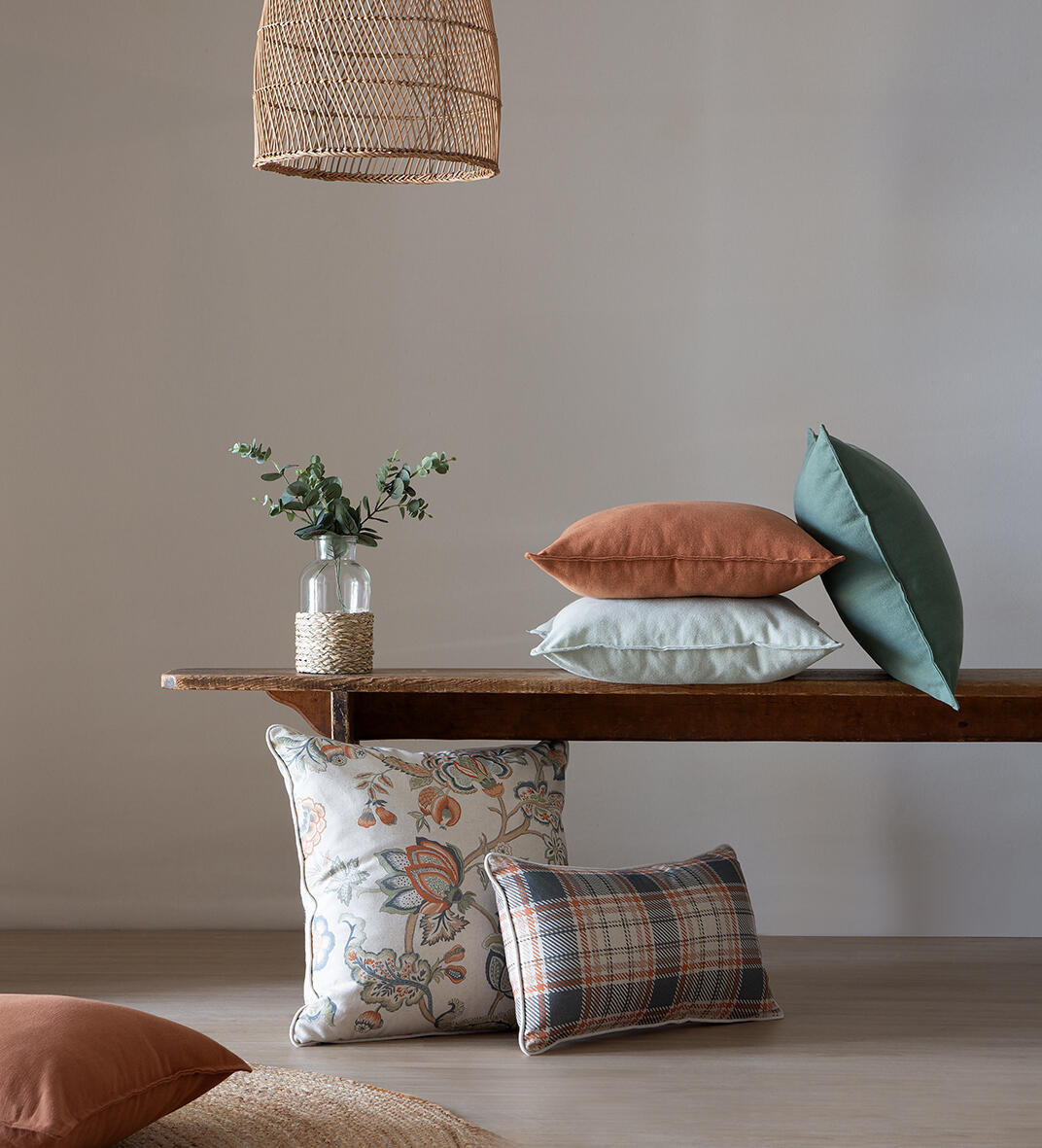 Cojín decorativo cuadrado Fay flor algodón, lino azul y blanco cordoncillo 50x50cm - 5