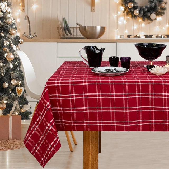 Tovaglia rettangolare Check antimacchia in cotone 140 x 230 cm  rossa e bianca