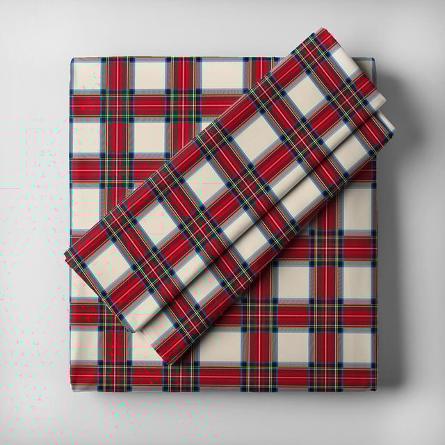 Set di lenzuola matrimoniali CLAN COMPLETO LETTO fantasia tartan in cotone sui toni del beige