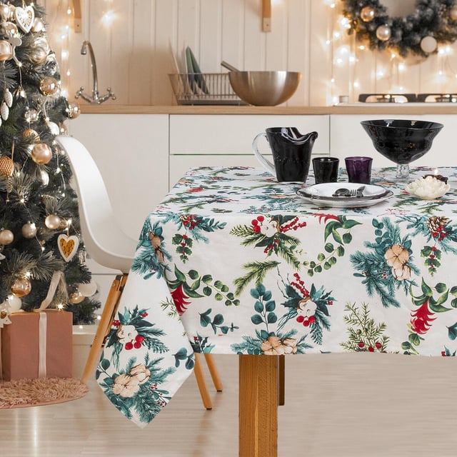 Tovaglia rettangolare Agrifoglio antimacchia in cotone 140 x 230 cm  bianca