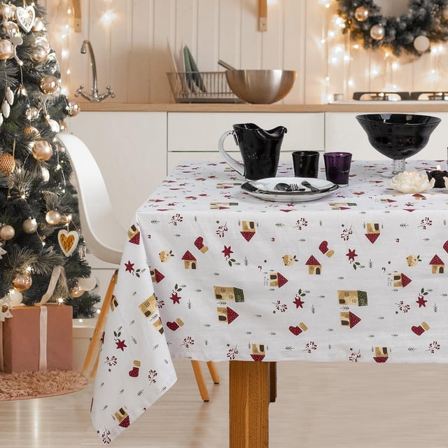 Tovaglia rettangolare House antimacchia in cotone 140 x 230 cm  bianca