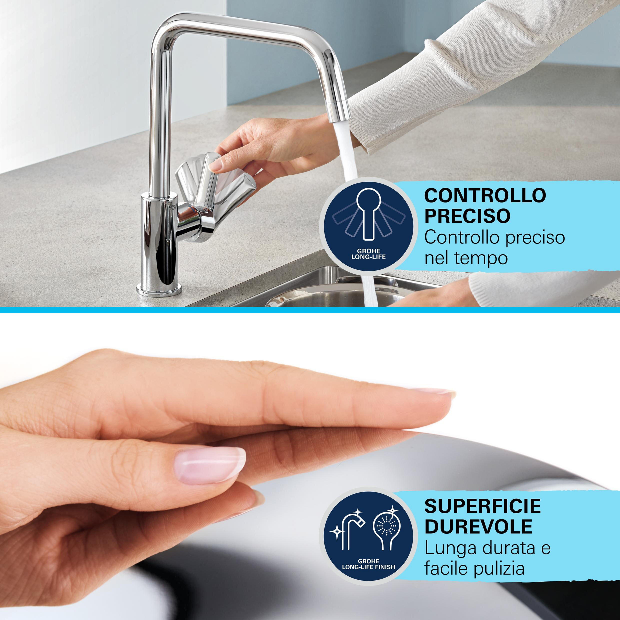 Rubinetto da cucina fisso a collo di cigno Start Classic argento cromato lucido GROHE - 10