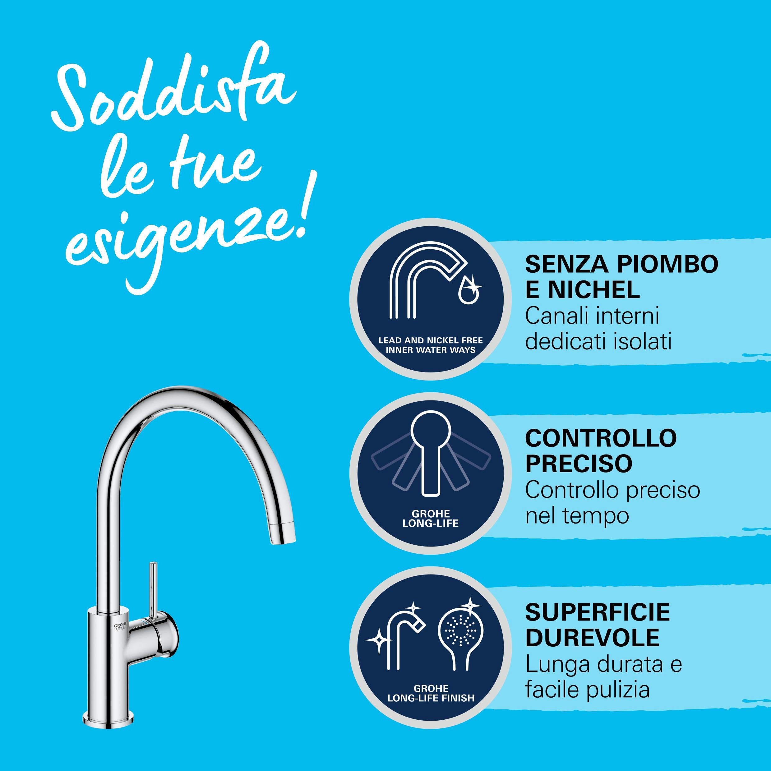 Rubinetto da cucina fisso a collo di cigno Start Classic argento cromato lucido GROHE - 9