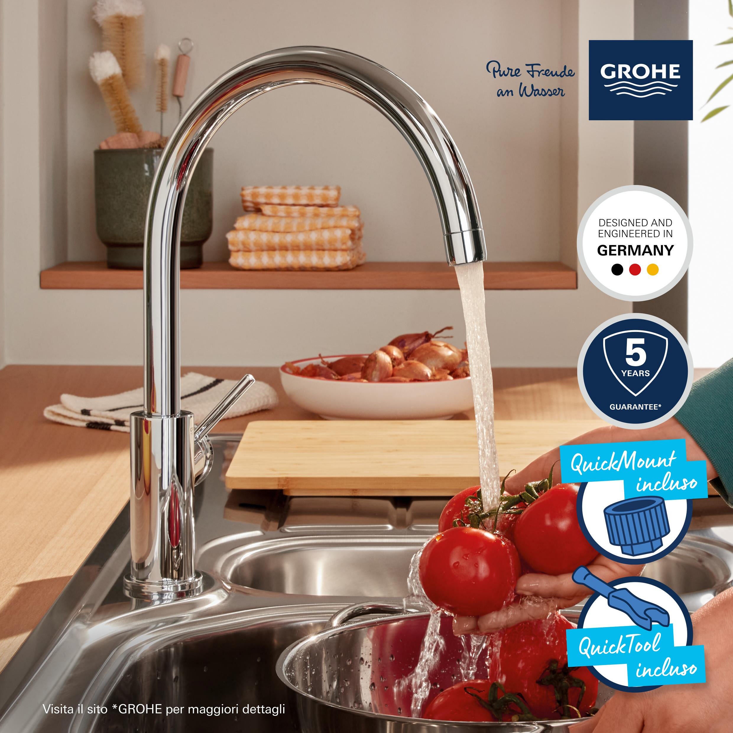 Rubinetto da cucina fisso a collo di cigno Start Classic argento cromato lucido GROHE - 8