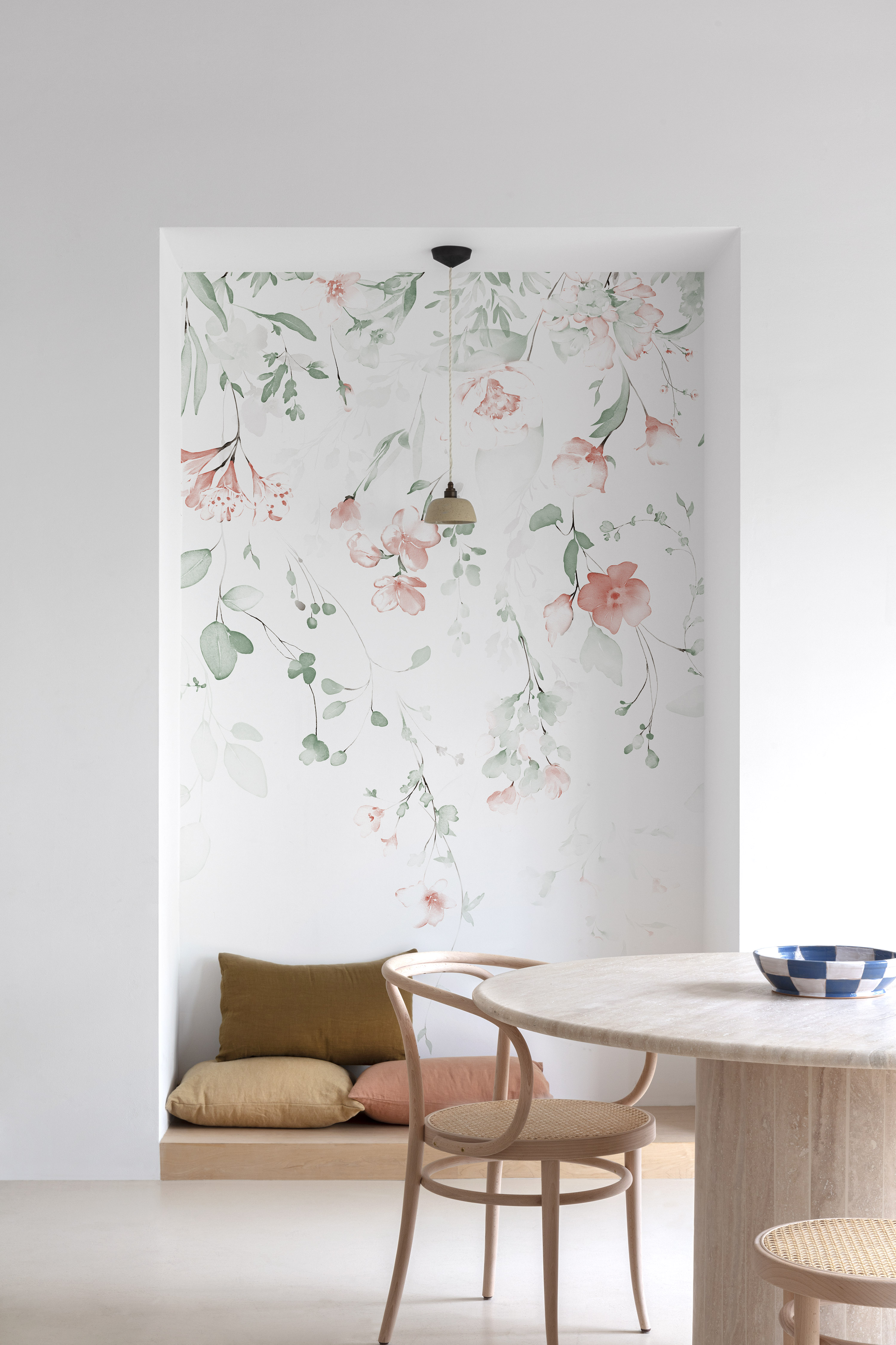 Tapeta panoramiczna Flora biało-zielona 159 x 280 cm Inspire