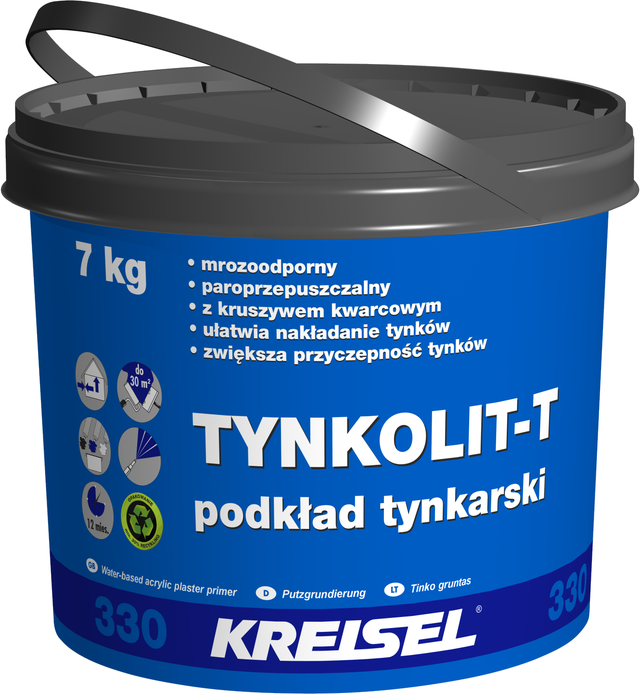 Środek gruntujący pod tynki mineralne, dekoracyjne, mozikowe Kreisel Tynkolit-T 330 7 kg, biały