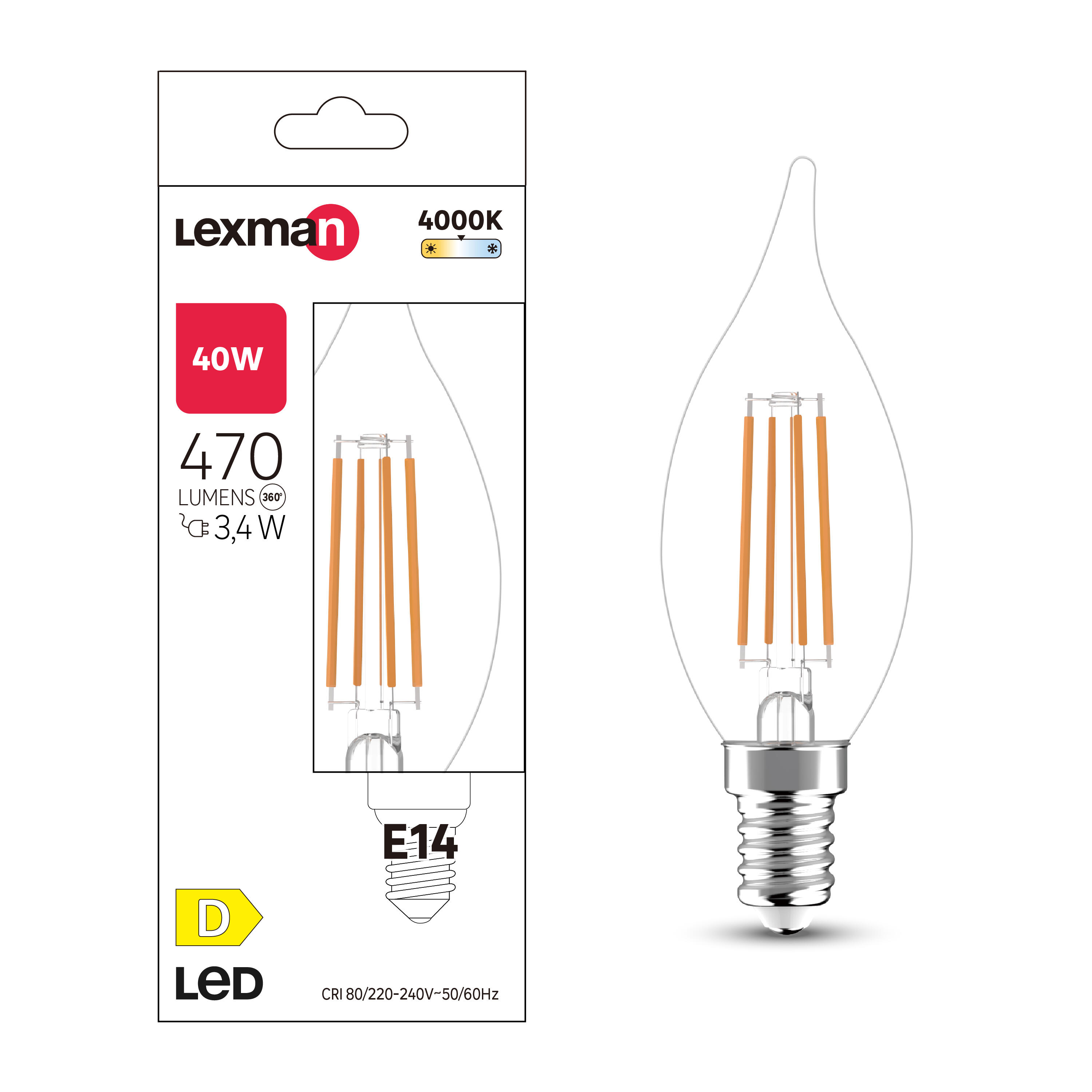Żarówka LED E14 3,4 W = 40 W 470 lm Neutralna biel Lexman