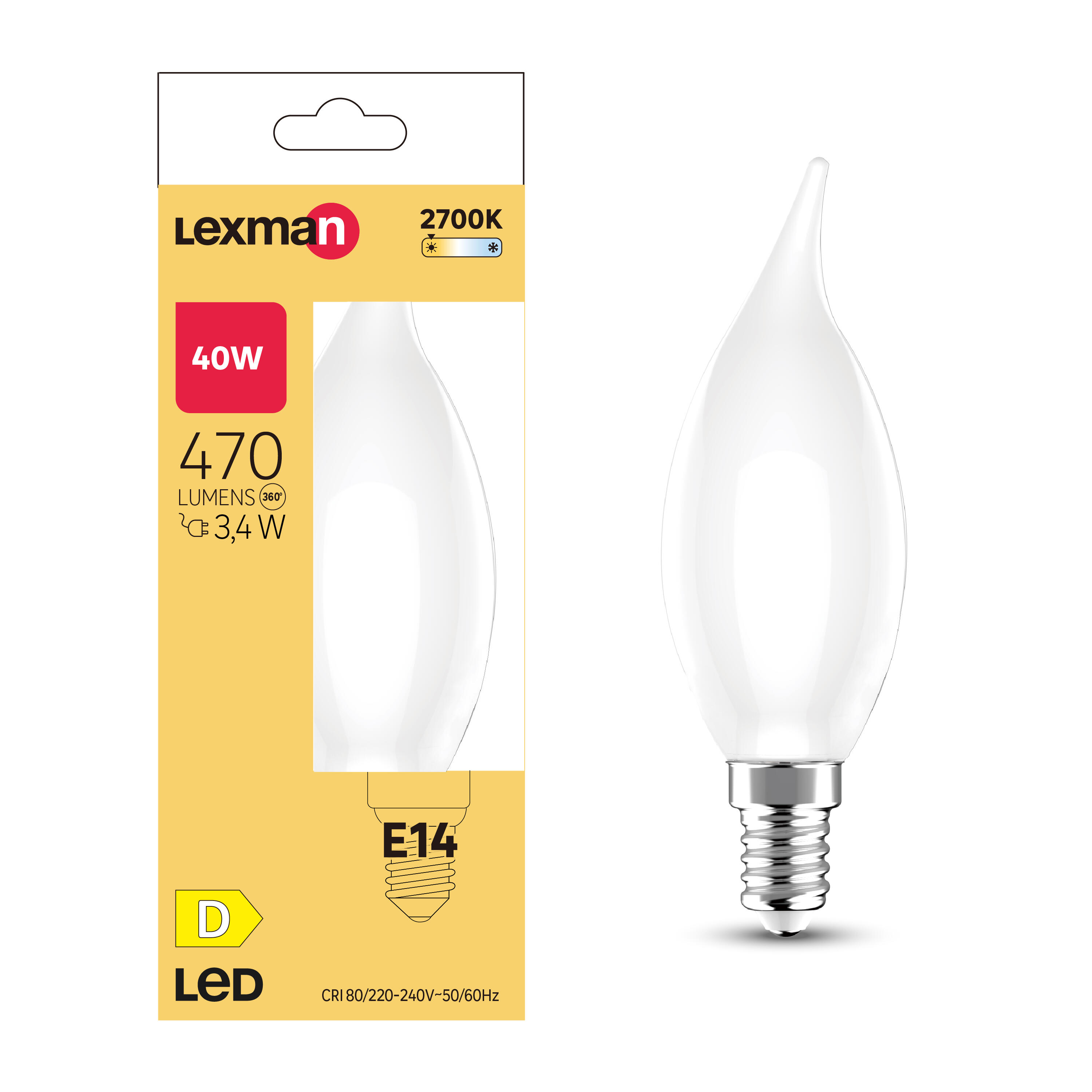 Ampoule led à filament, flamme E14, 470lm = 40W, blanc chaud, LEXMAN - 4