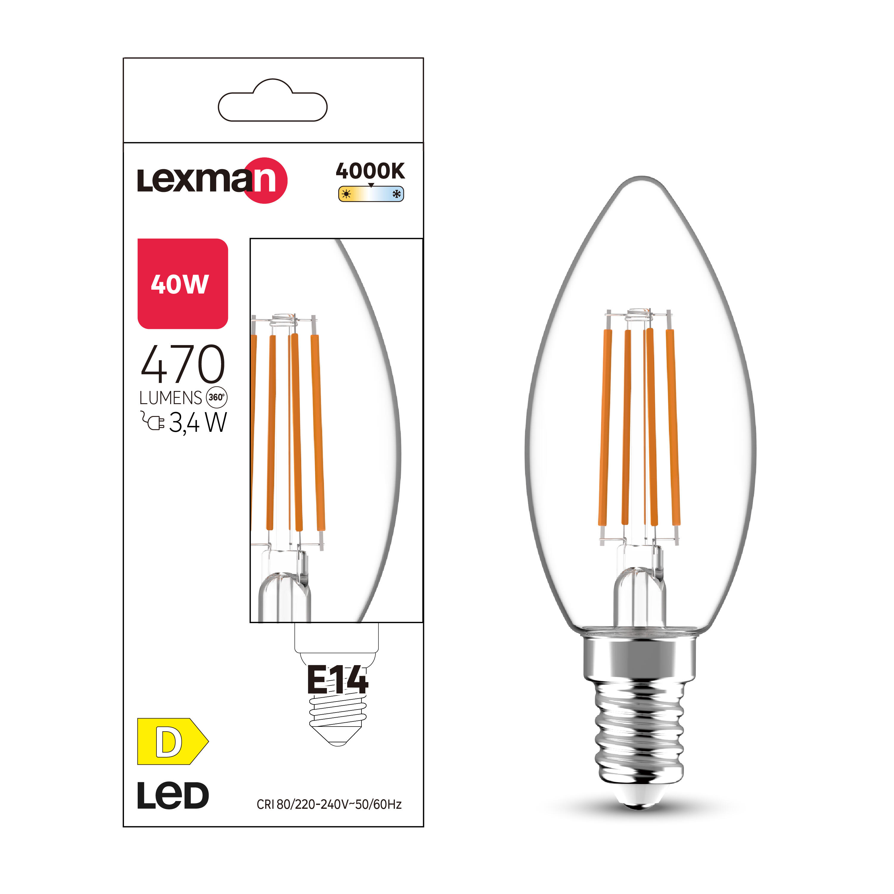 Żarówka LED E14 3,4 W = 40 W 470 lm Neutralna biel Lexman