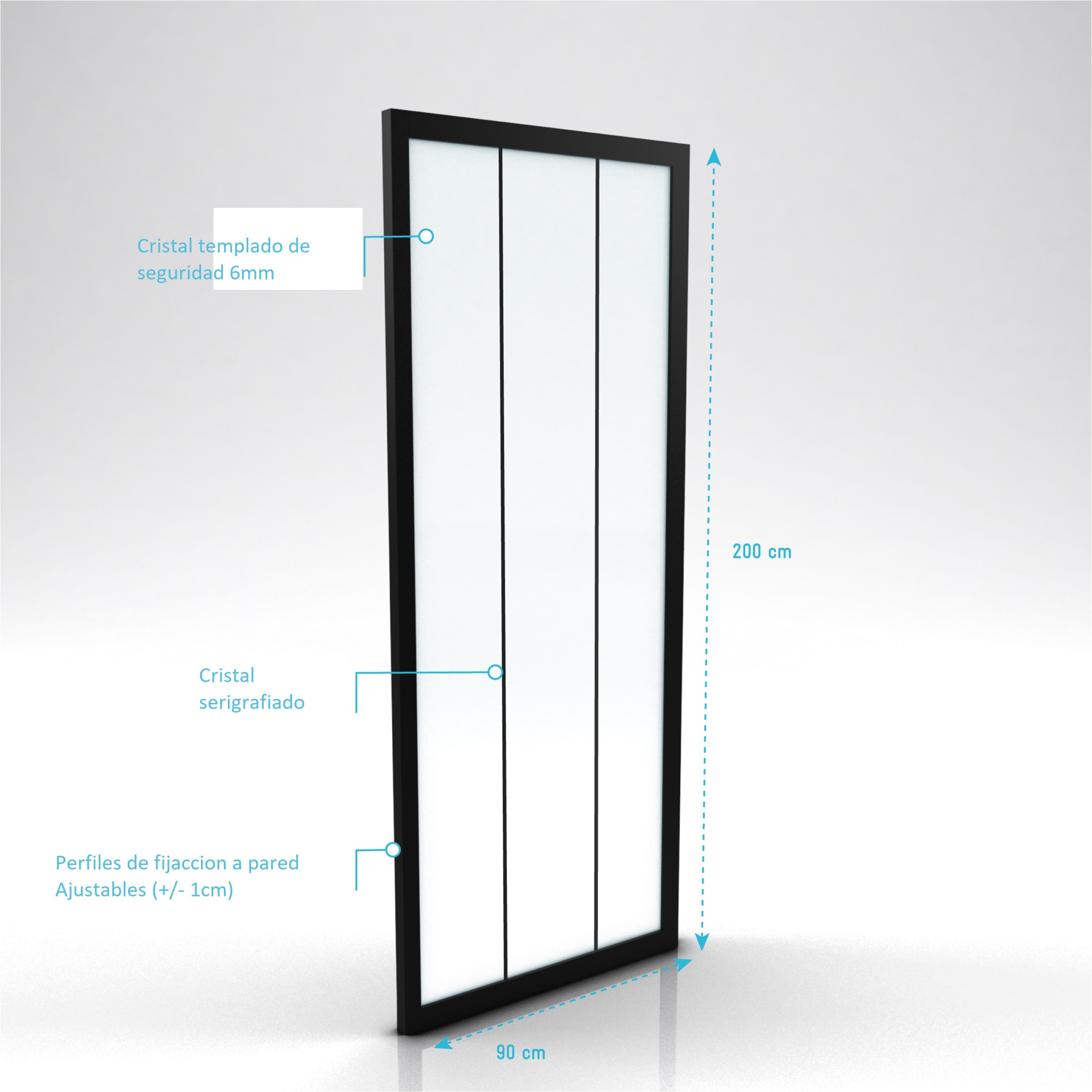 Mampara de ducha fija Austine perfil aluminio negro 90x200 cm cristal templado 6mm transparente antical reversible. Barra fijación muro o techo incluida Aurlane - 2
