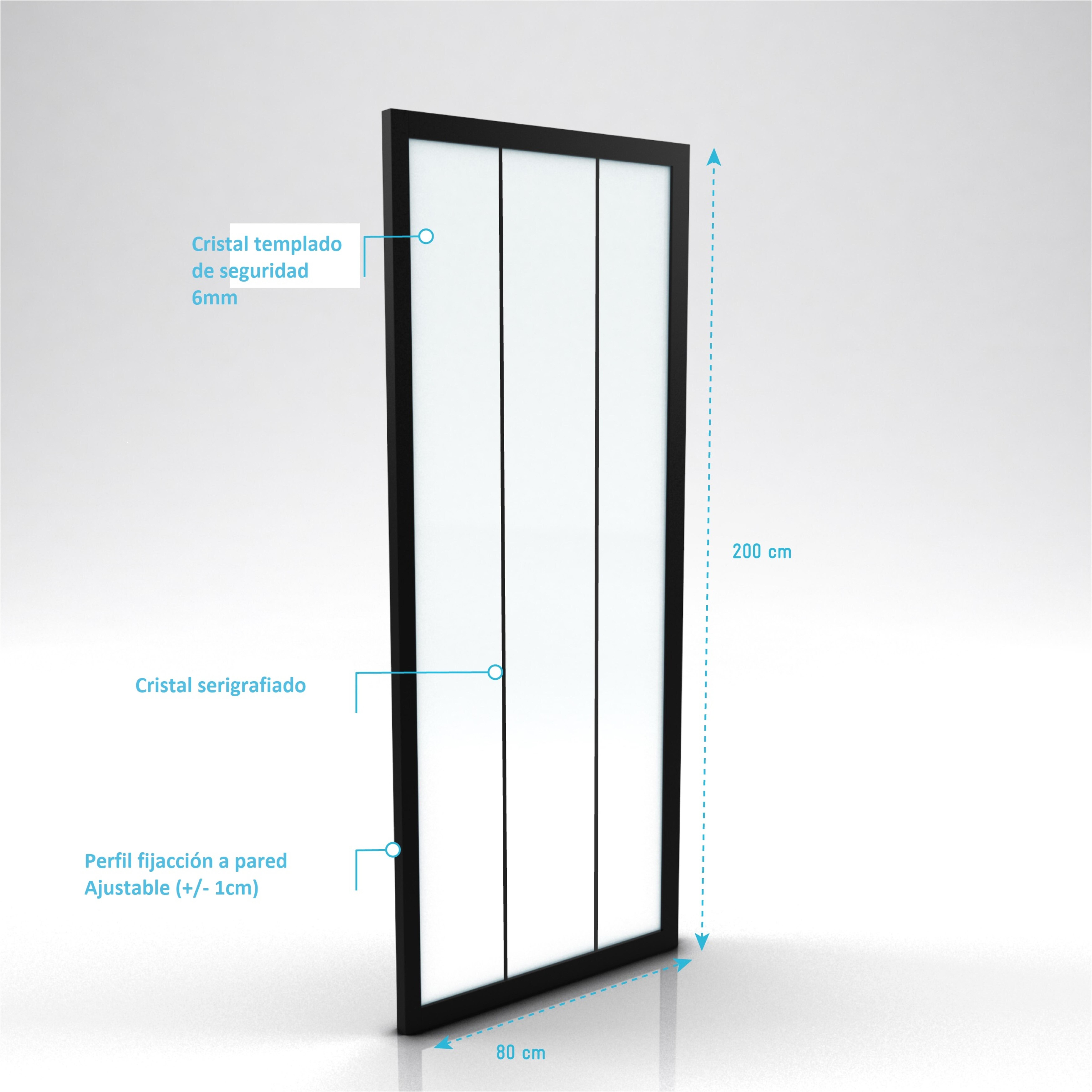 Mampara de ducha fija Austine perfil aluminio negro (80)x200 cm cristal templado 6mm transparente antical reversible. Barra fijación muro o techo incluida Aurlane - 2