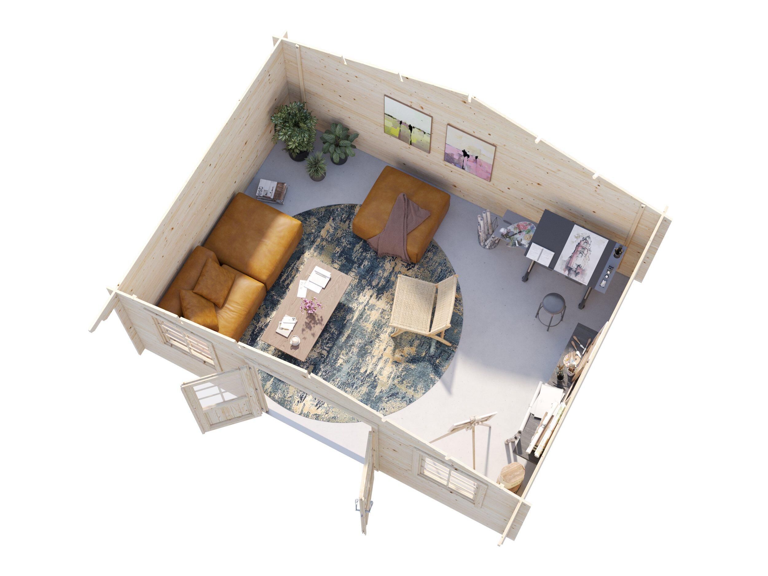Caseta de madera KLARA 17,0 M2 de 424x247x518 cm y 22 m2 con 28 mm espesor y doble puerta PALMAKO - 6