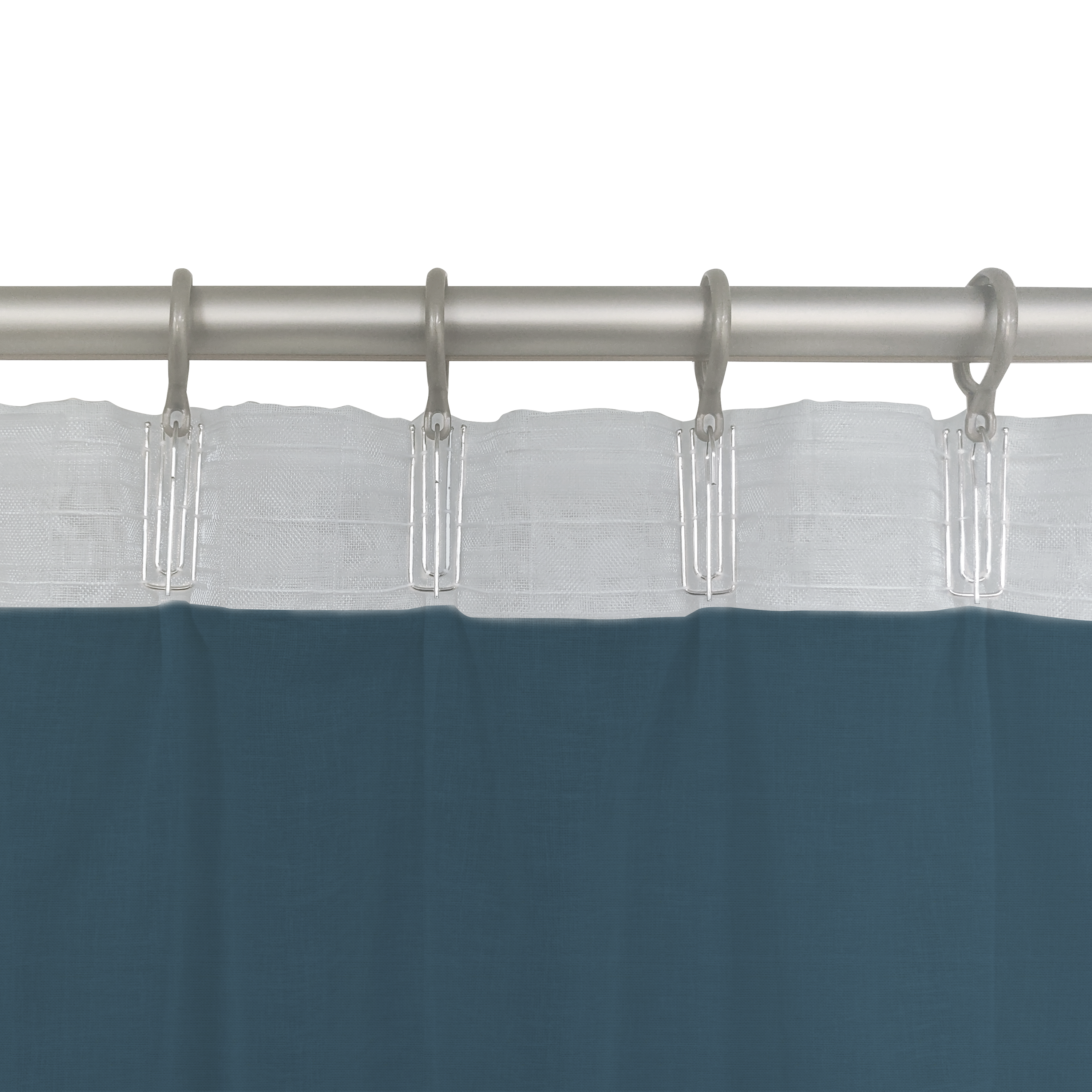 Visillo cinta fruncida, trabillas Zadig poliéster lino azul fjord INSPIRE de 200x280cm. Incluye cinta termoadhesiva - 4