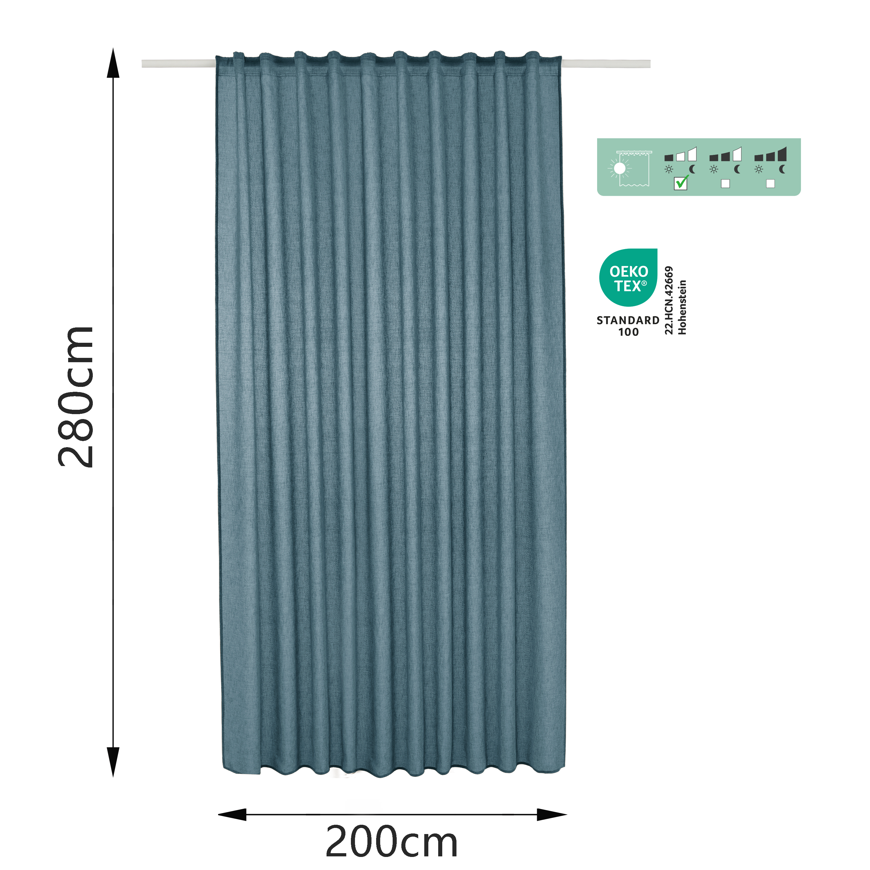 Visillo cinta fruncida, trabillas Zadig poliéster lino azul fjord INSPIRE de 200x280cm. Incluye cinta termoadhesiva - 2