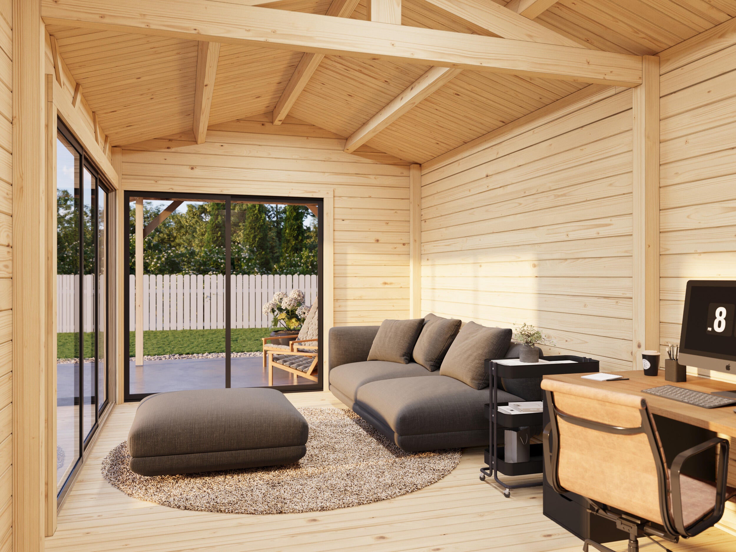 Caseta de madera AMANDA 17,1+7,8 M2 SLIDE PLUS de 340x280x917 cm y 31.18 m2 con 44 mm espesor y doble puerta PALMAKO - 6