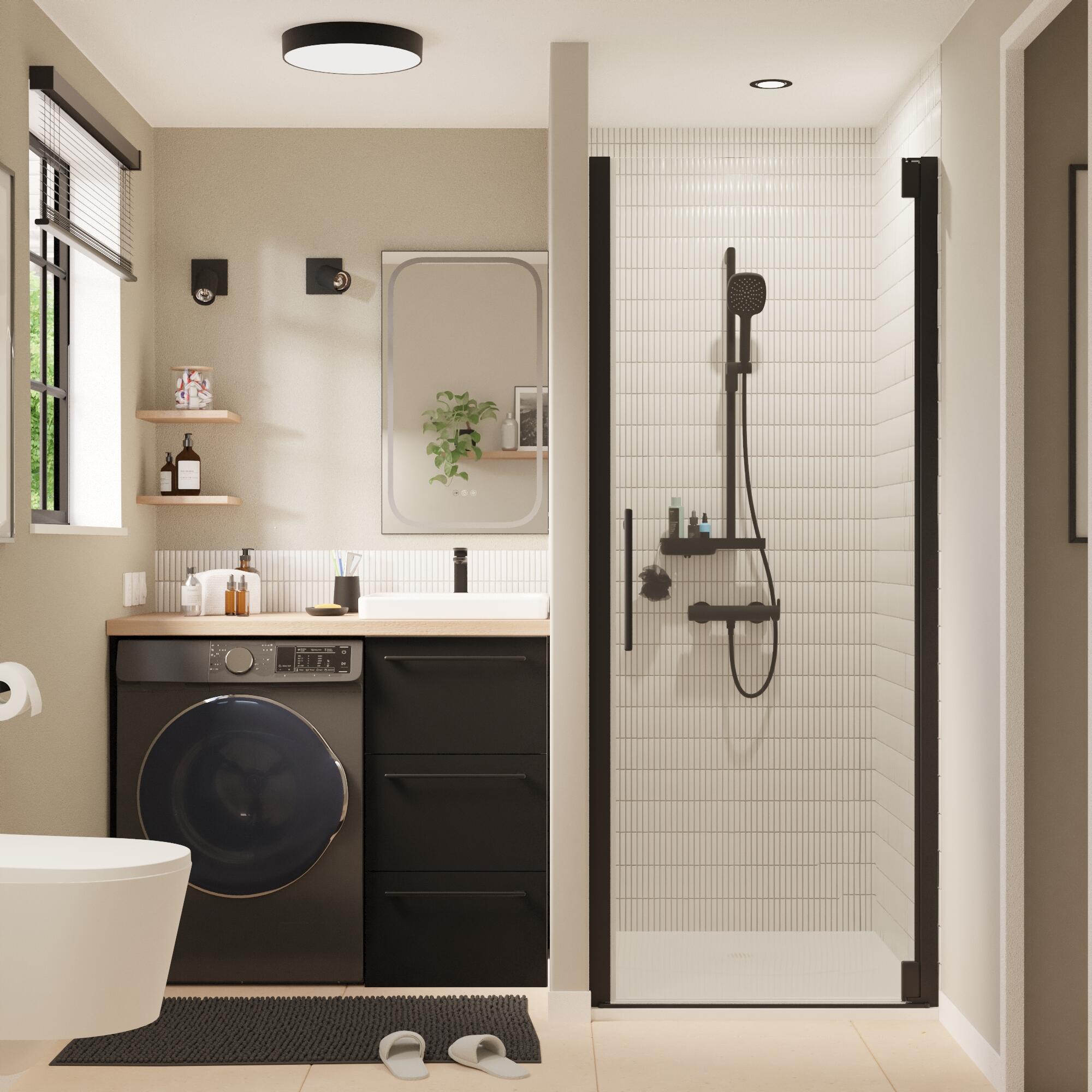 Meuble vasque, buanderie, Remix noir mat, vasque incluse - 3