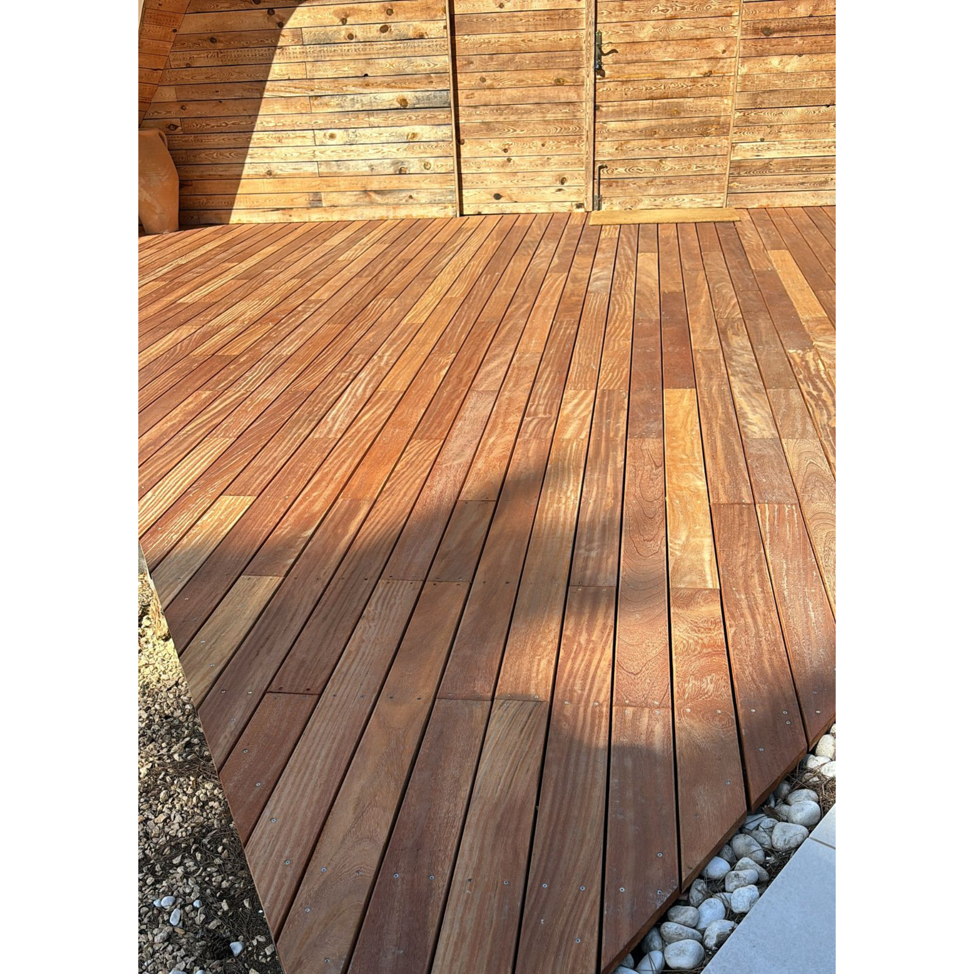 Pack 5 lamas madera tropical Tali 9 x 210 cm y 19 mm marrón MIBAWOOD clase de uso 4 - 7