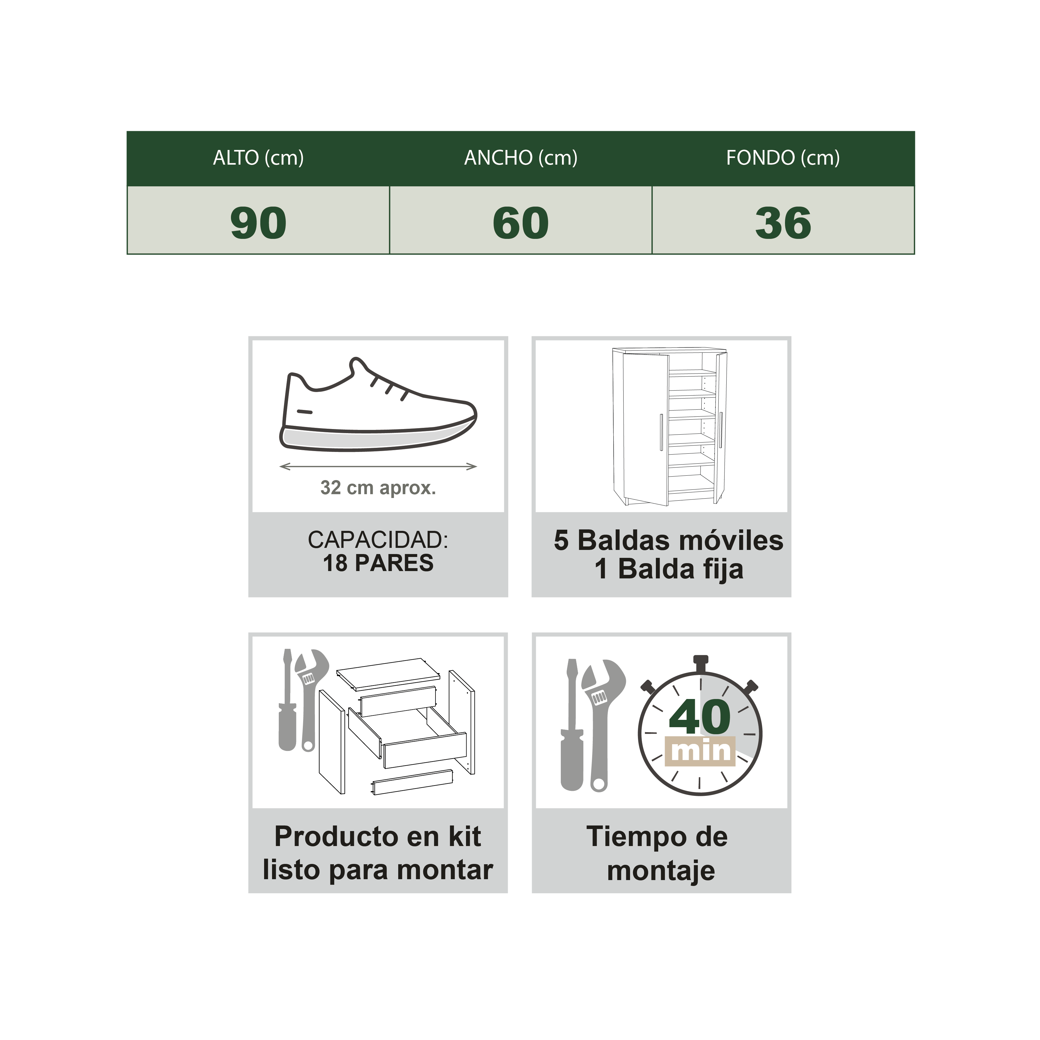 Sapateira NIMES BRANCO 2 PORTAS 18 PARES 90X60X36CM - 8