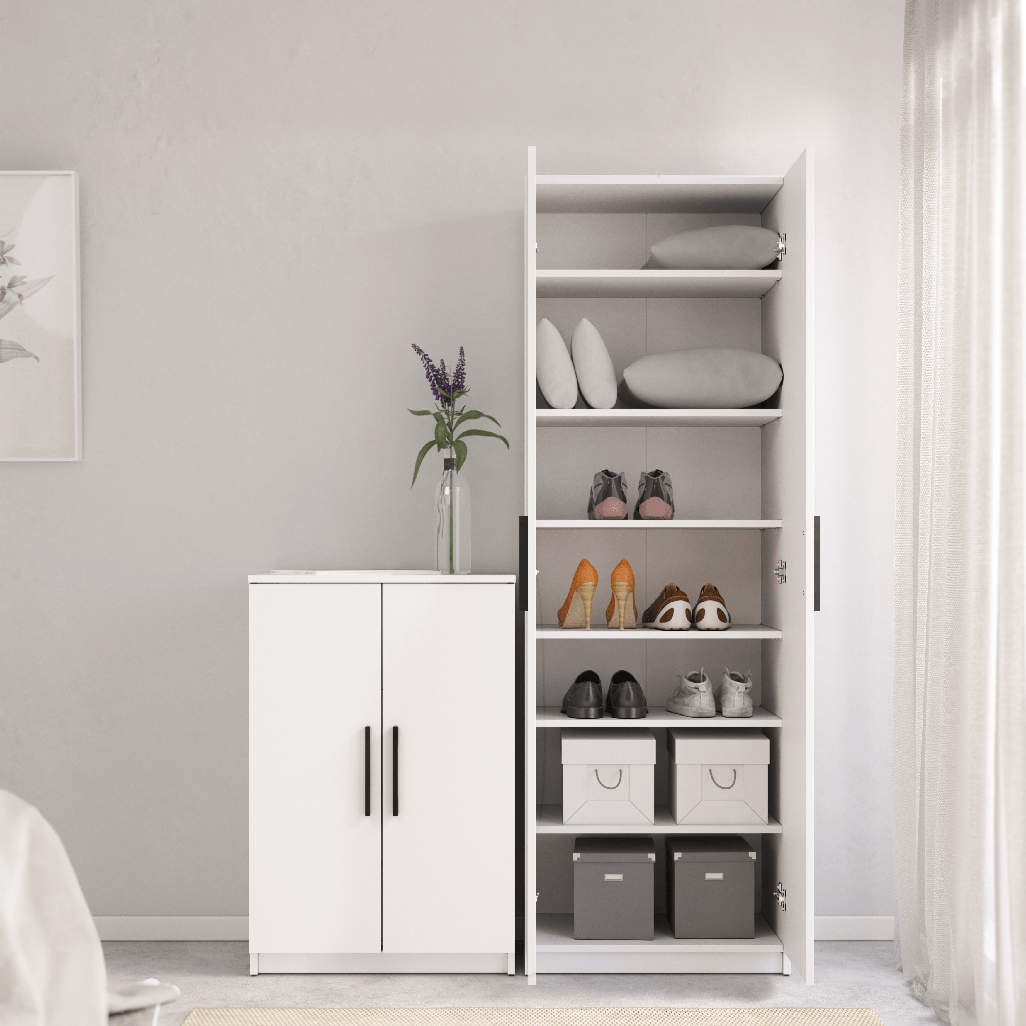Zapatero Home Nimes con 2 compartimentos para 21 pares en melamina color blanco 60x180x36 cm - 7