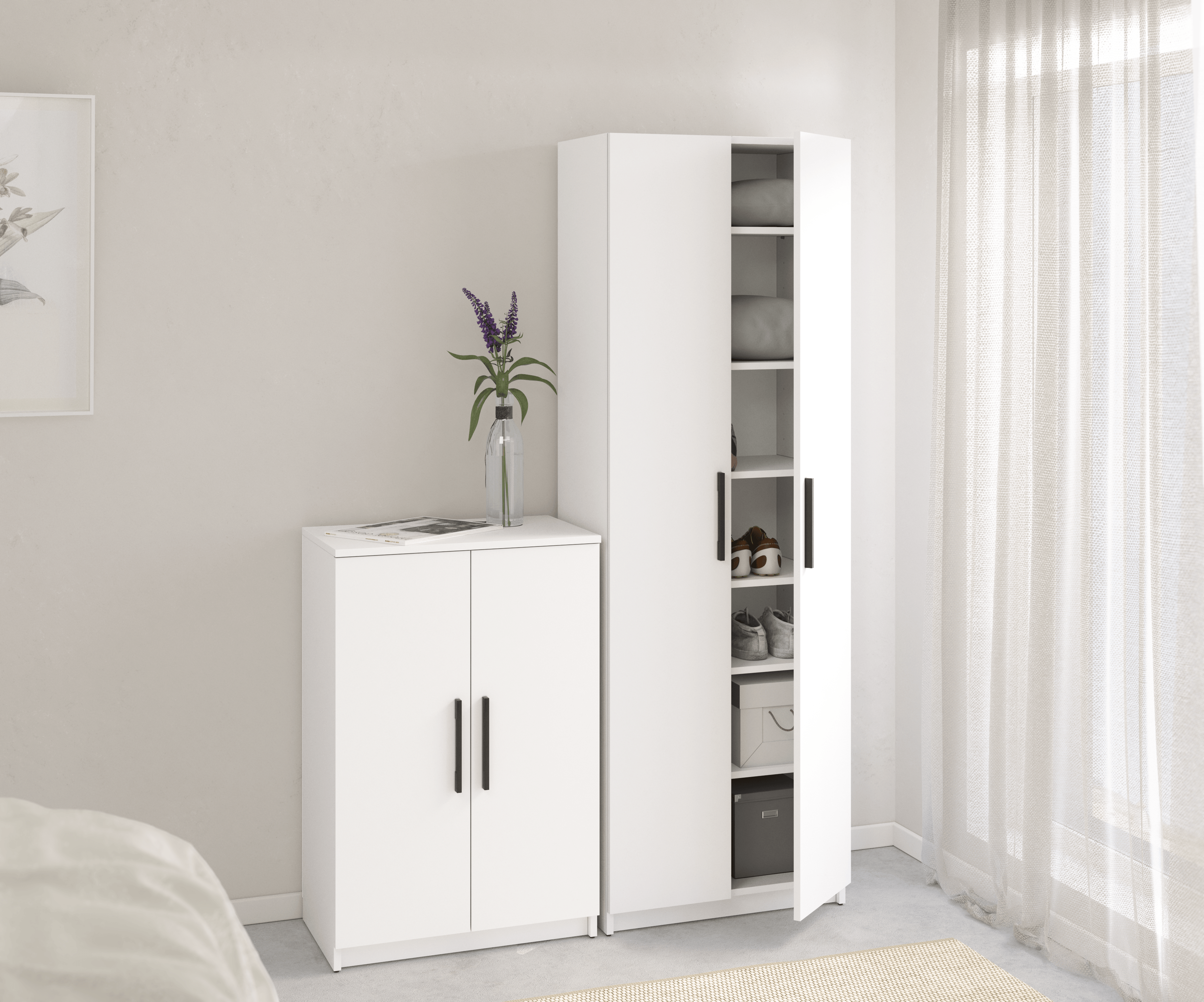 Zapatero Home Nimes con 2 compartimentos para 21 pares en melamina color blanco 60x180x36 cm - 4