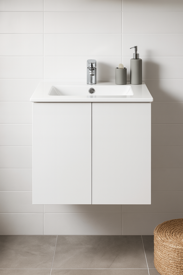 Mobile da bagno sospeso sotto lavabo L 60 x H 53 x P 45 cm bianco laccato lucido, 2 ante SENSEA Essential