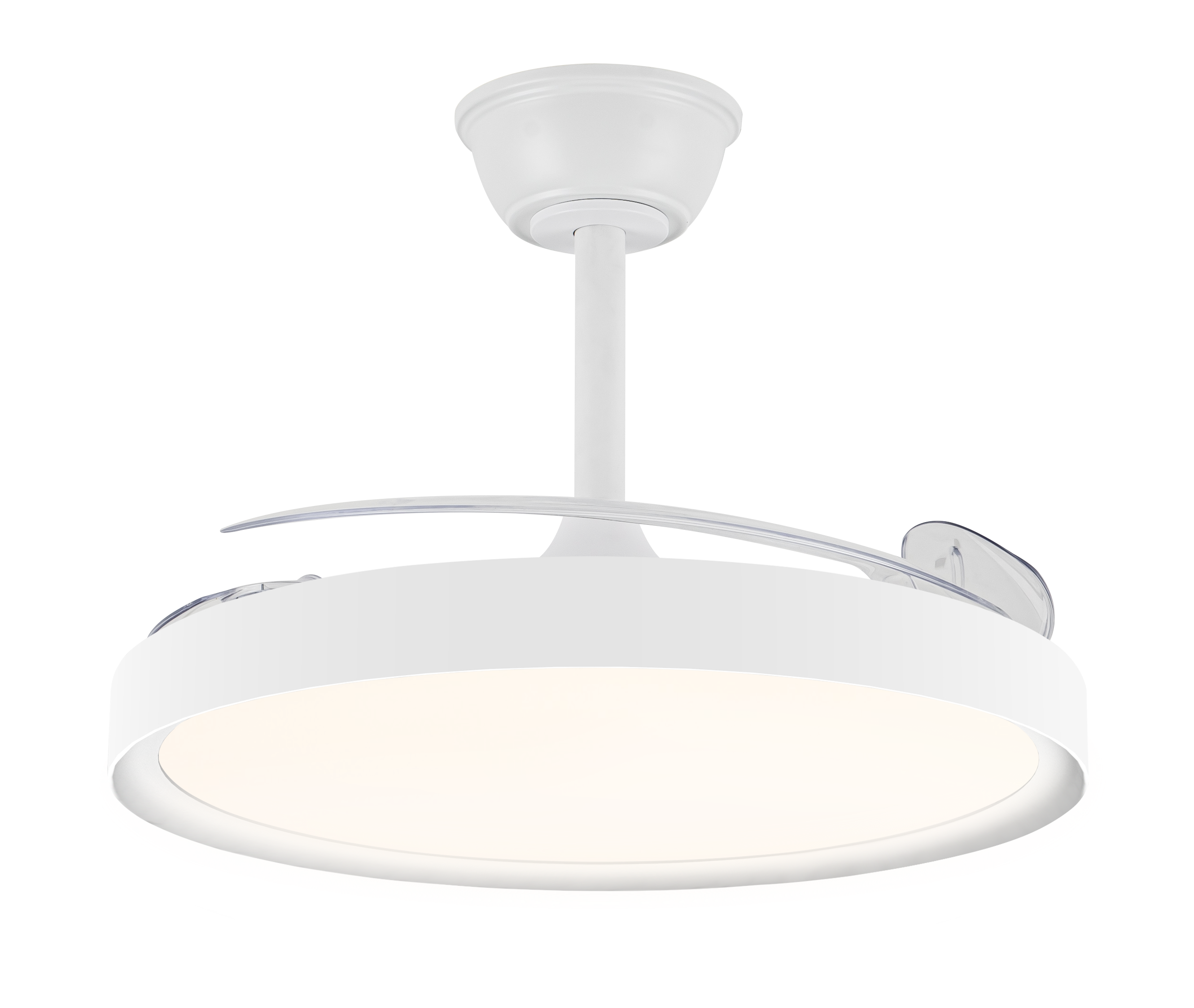 Ventilador de techo con luz silencioso DC 43W con mando ø106 cm Cando CRISTAL RECORD blanco luz CCT 3 aspas retráctiles tipo lámpara| 6 velocidades| modo verano/invierno| brisa| recomendado de 13 a 20m² - 2