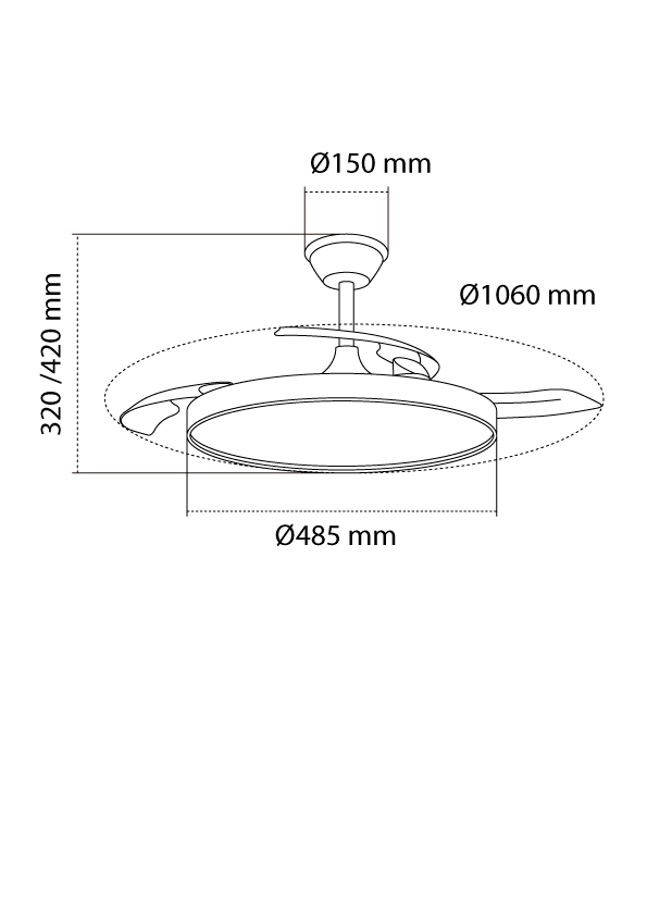 Ventilador de techo retráctil con luz motor dc con mando cristal record ventilador cando 43w 4430 lúmenes blanco 106 cm invierno/verano color luz regulable