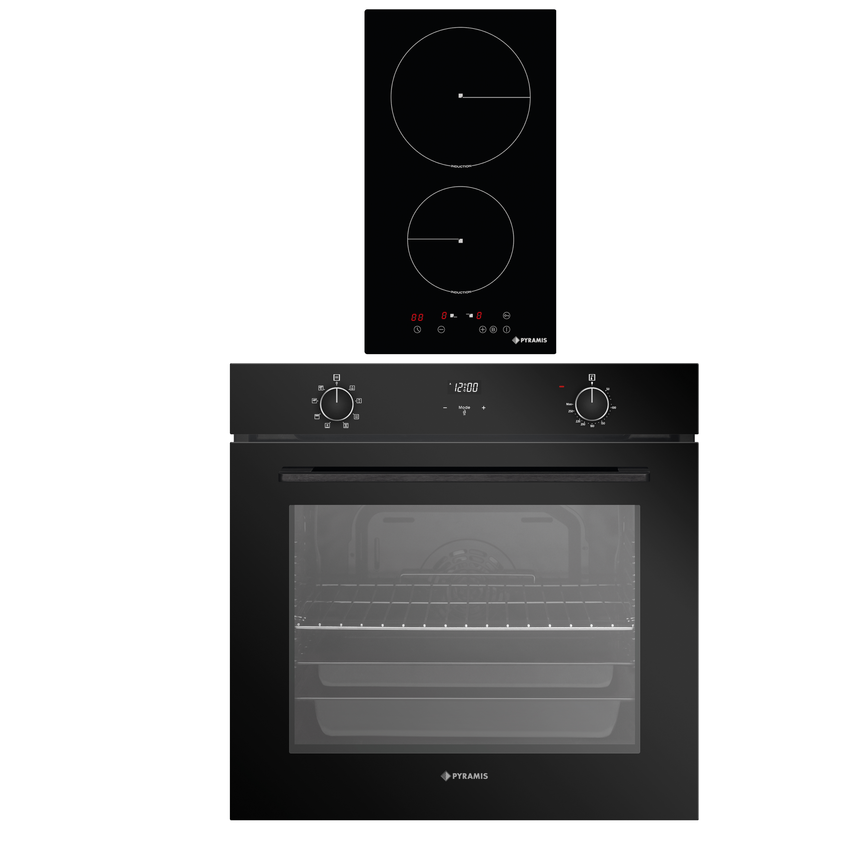 Zestaw piekarnik z płytą indukcyjną dwupalnikową PO78072008SBL32230FMB Pyramis