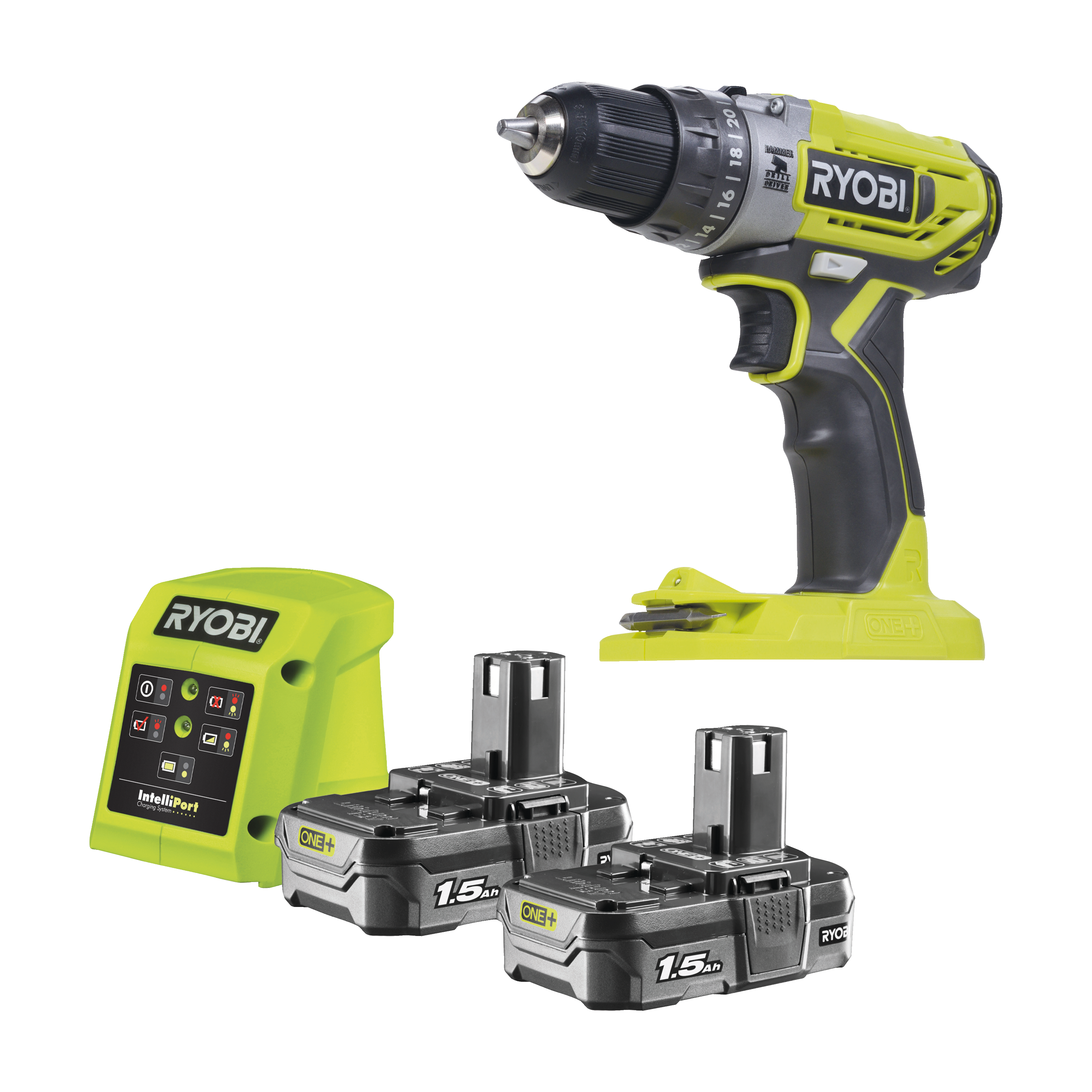 Wiertarko-wkrętarka akumulatorowa z udarem plus 2 akumulatory i ładowarka 18V ONE+ R18PD-215G Ryobi