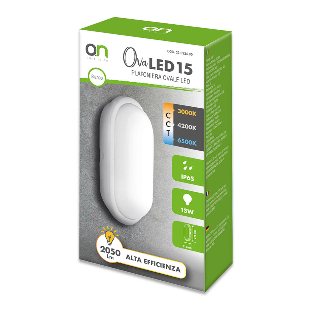 Plafoniera LED Oval LED nero IP65 cct da bianco caldo a bianco freddo con regolazione di temperatura ON - 6