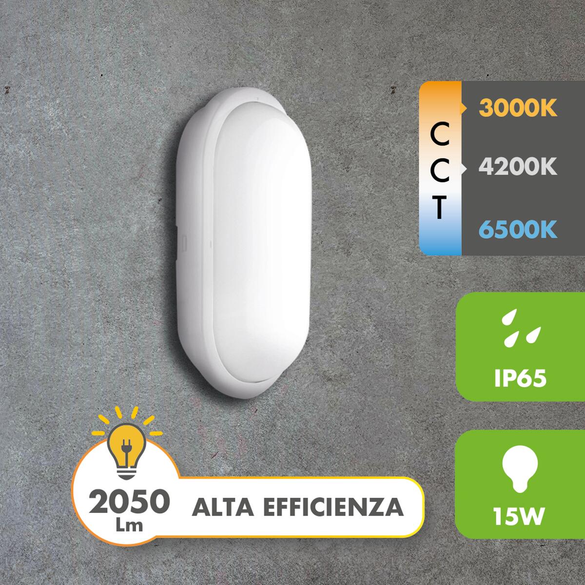 Plafoniera LED Oval LED nero IP65 cct da bianco caldo a bianco freddo con regolazione di temperatura ON - 5