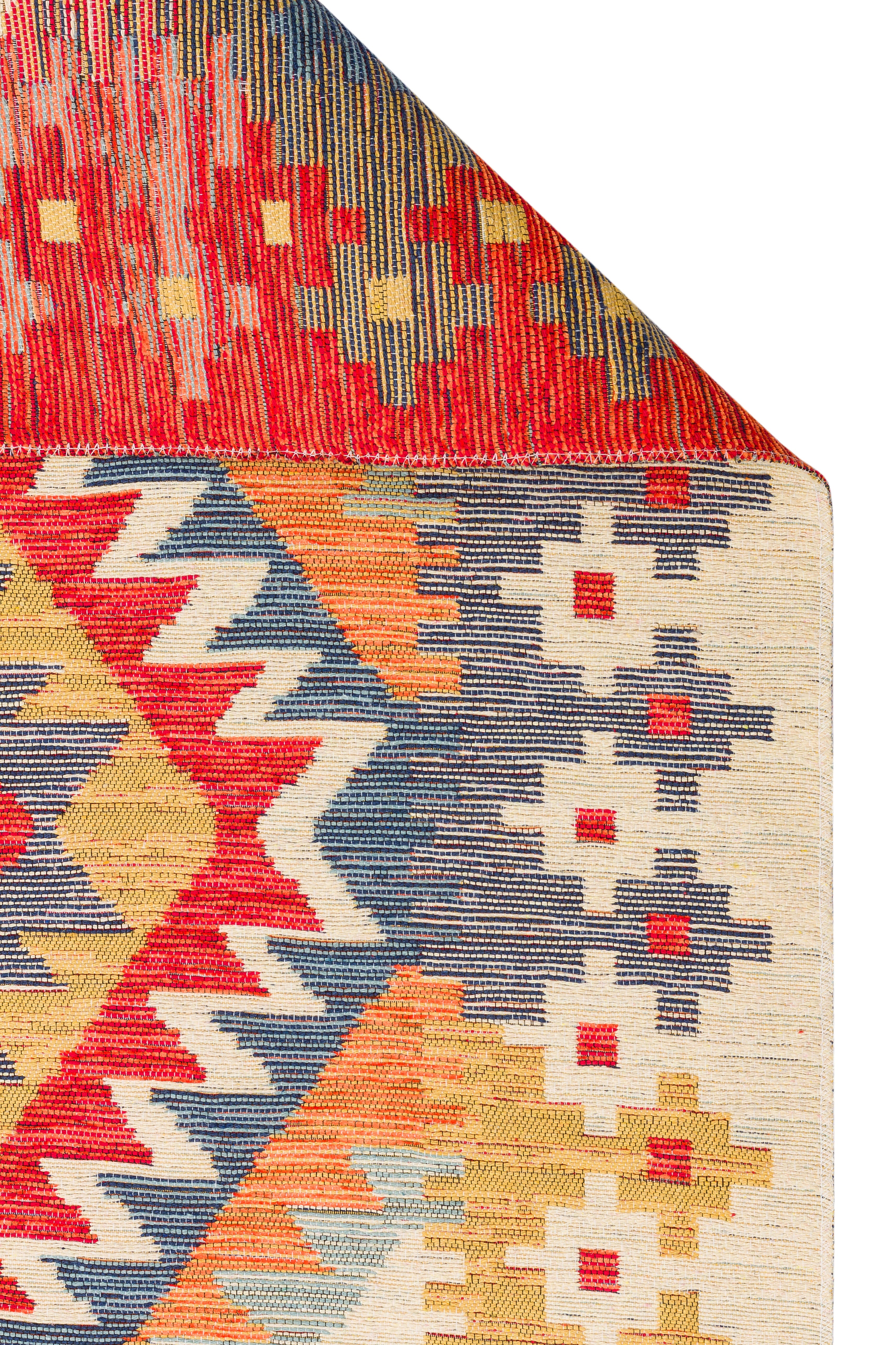 Alfombra pie de cama poliéster Caban Étnico 009 80x150cm tejido plano MA SALGUEIRO geométrico multicolor rojo naranja verde azul beige - 4
