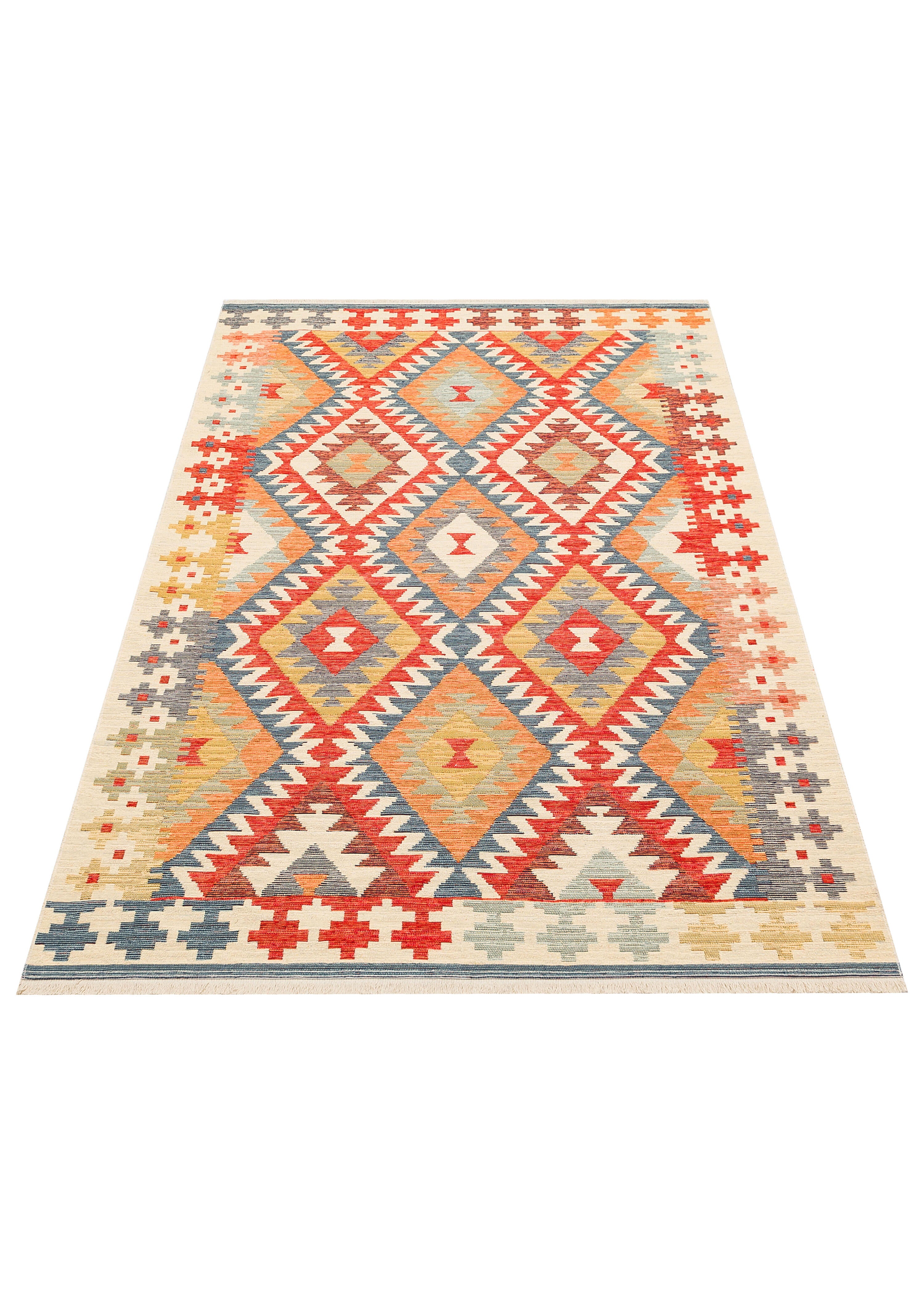 Alfombra pie de cama poliéster Caban Étnico 009 80x150cm tejido plano MA SALGUEIRO geométrico multicolor rojo naranja verde azul beige - 5