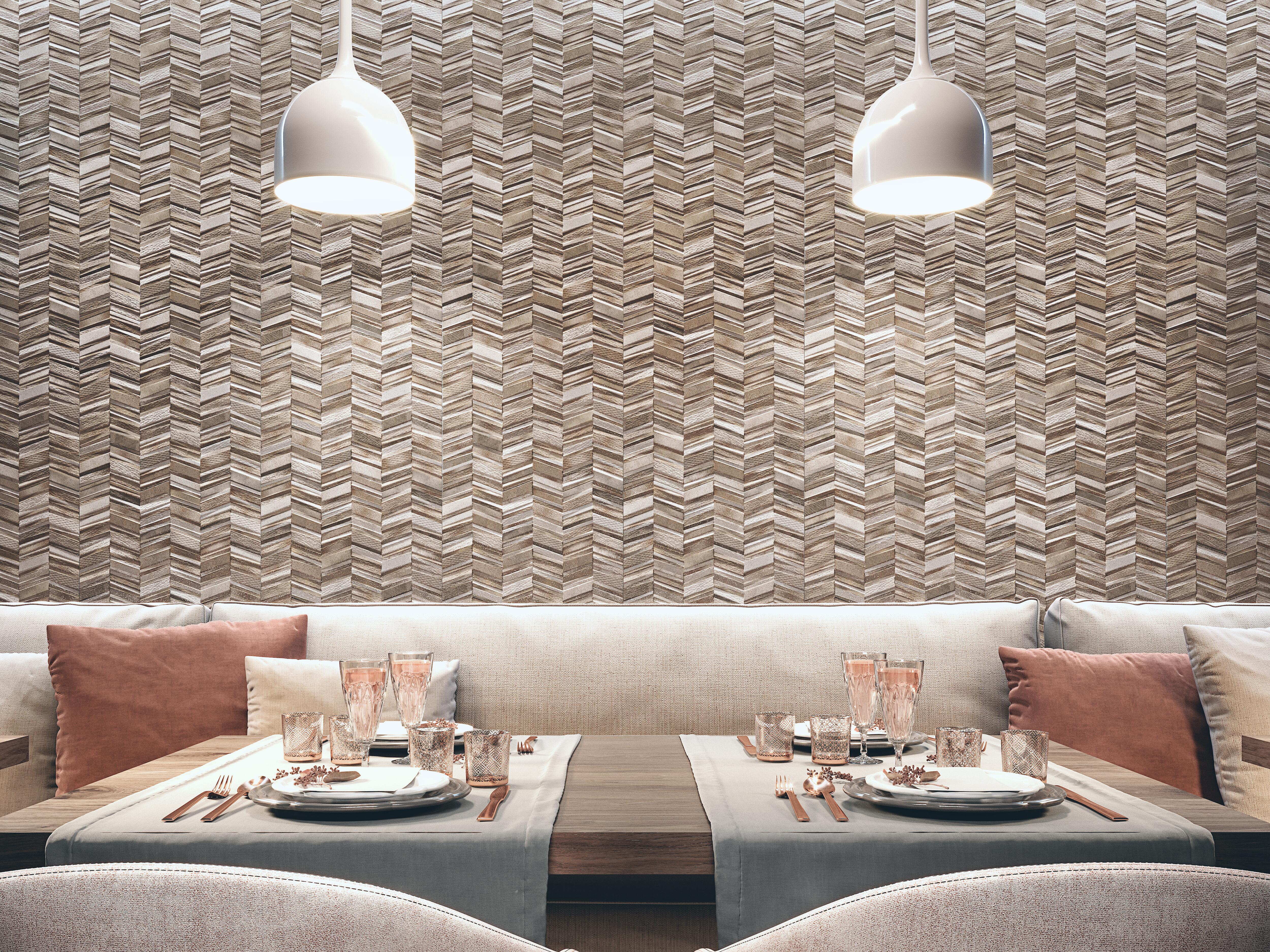 Azulejo porcelánico chevron brown realonda efecto relieve marrón 44x44 cm interior/exterior