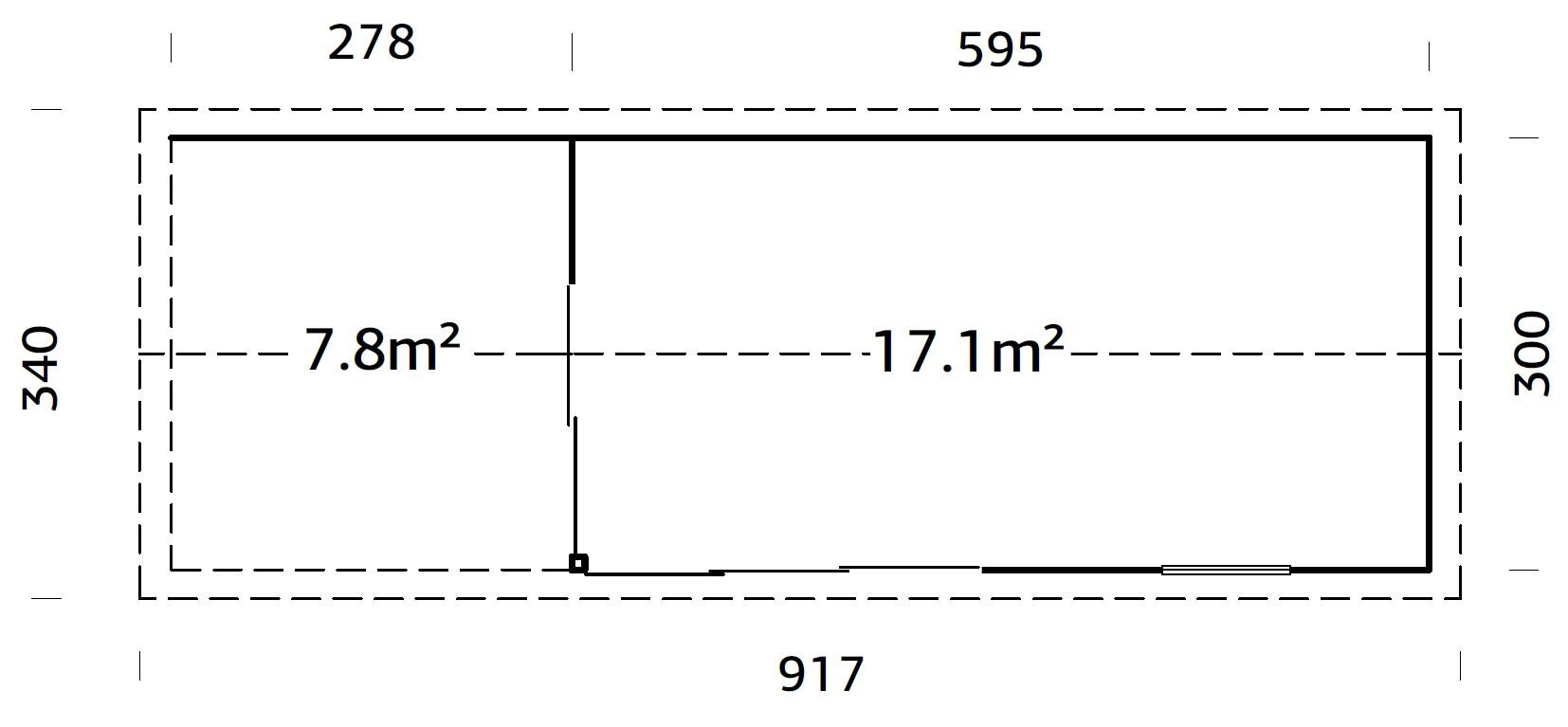 Caseta de madera AMANDA 17,1+7,8 M2 SLIDE PLUS de 340x280x917 cm y 31.18 m2 con 44 mm espesor y doble puerta PALMAKO - 2