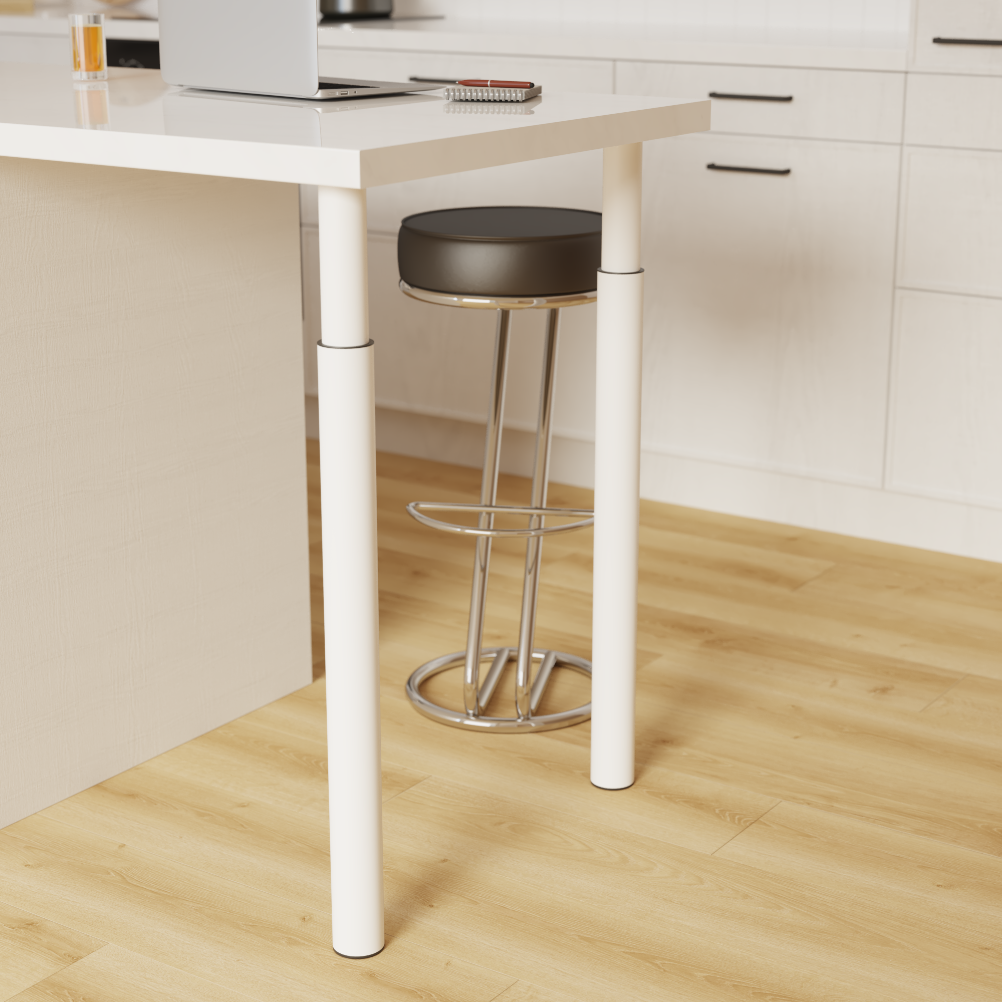 Pied de table blanc, diamètre 6 cm x hauteur réglable de 70 à 110 cm - 2