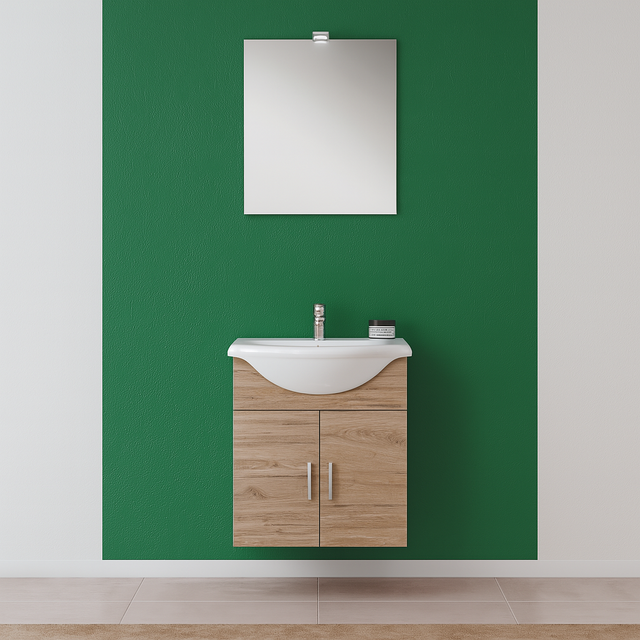 Mobile bagno sospeso con lavabo e specchio e illuminazione Jolly L 56 x H 64 x P 43 cm rovere nabucco, 2 ante per vasca centrale 