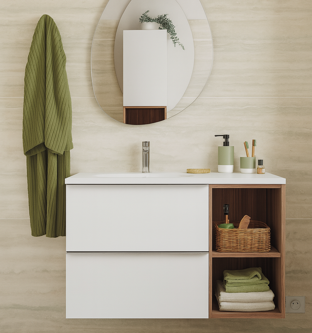Mobile da bagno sospeso sotto lavabo L 80 x H 55 x P 45 cm bianco laminato opaco, 2 cassetti SENSEA Modern