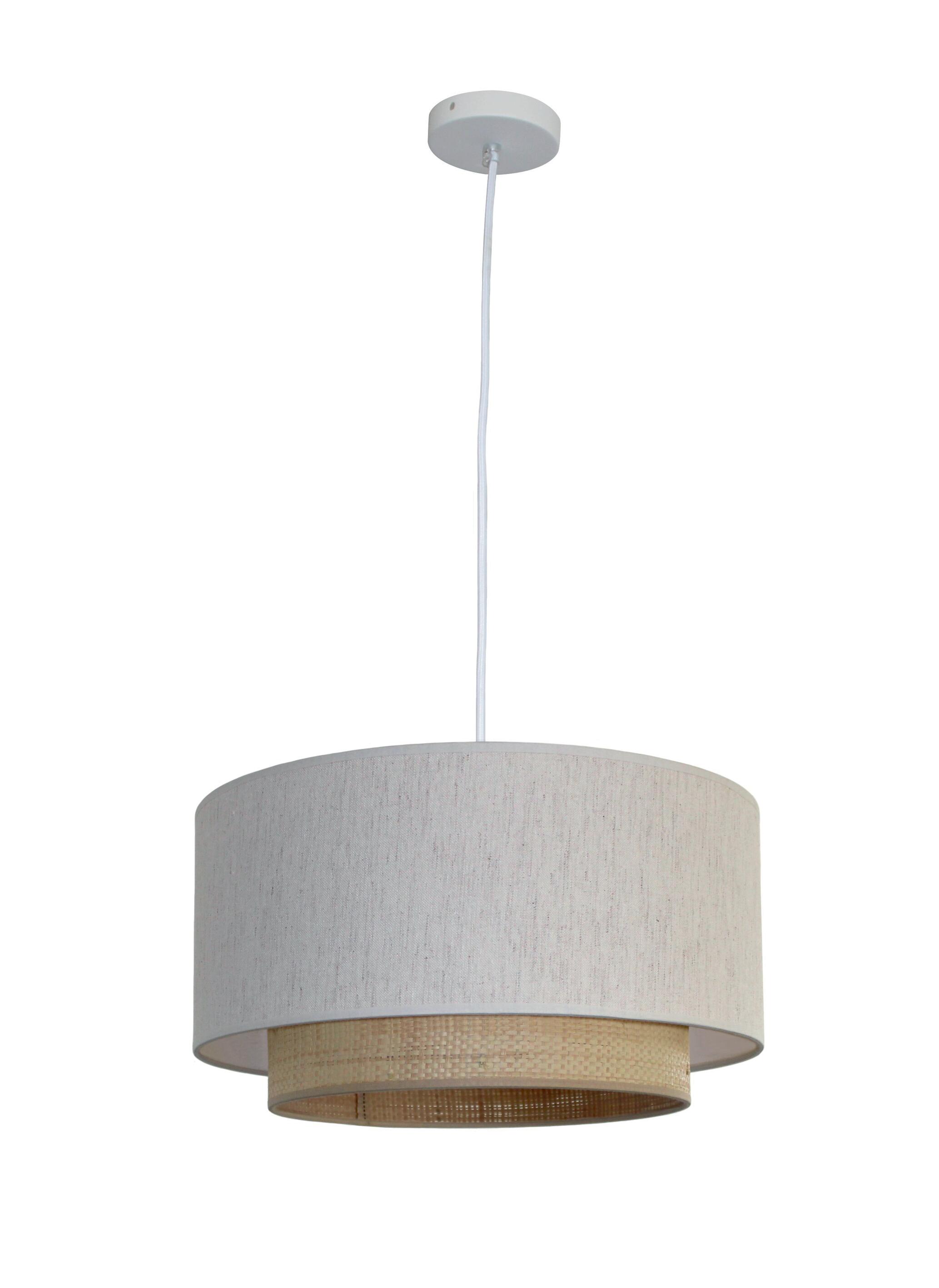Lámpara de techo colgante de rafia y lino blanca ø38 cm Rafta IDP 1 luz E27 con altura regulable. Altura máxima 130 cm - 4
