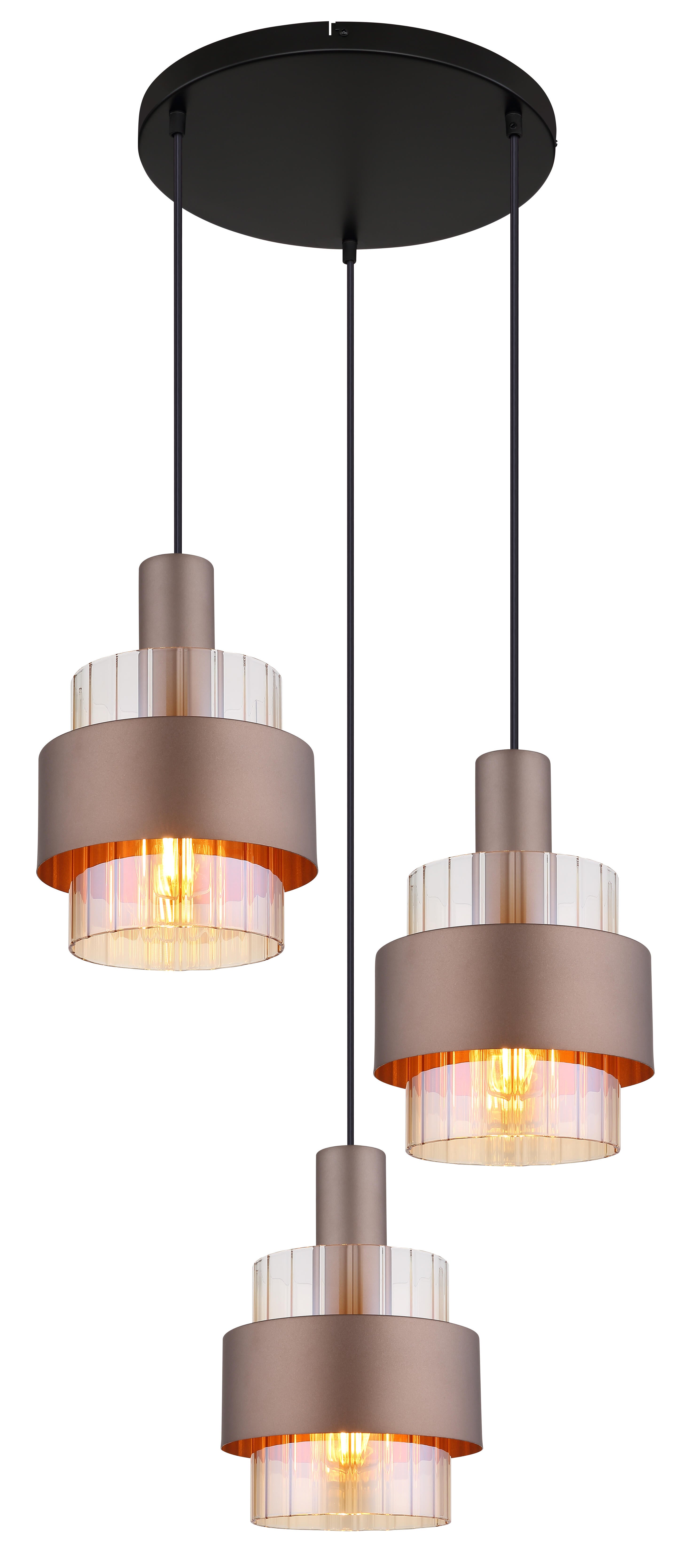 Candeeiro suspenso Milley 3 lâmpadas E27 60W metal preto - 2