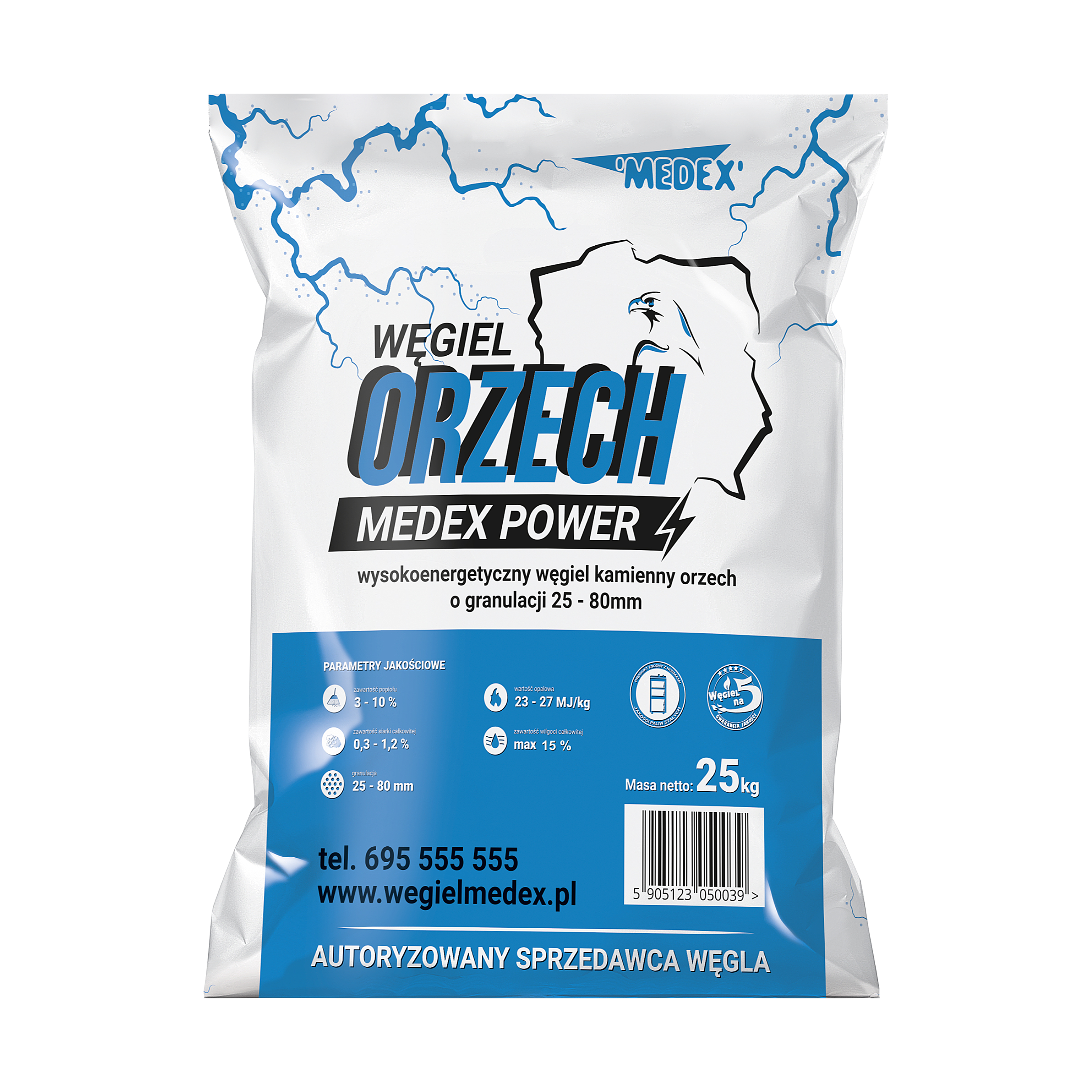 Węgiel orzech bez akcyzy MEDEX POWER 23-27 MJ/kg BA 25 kg