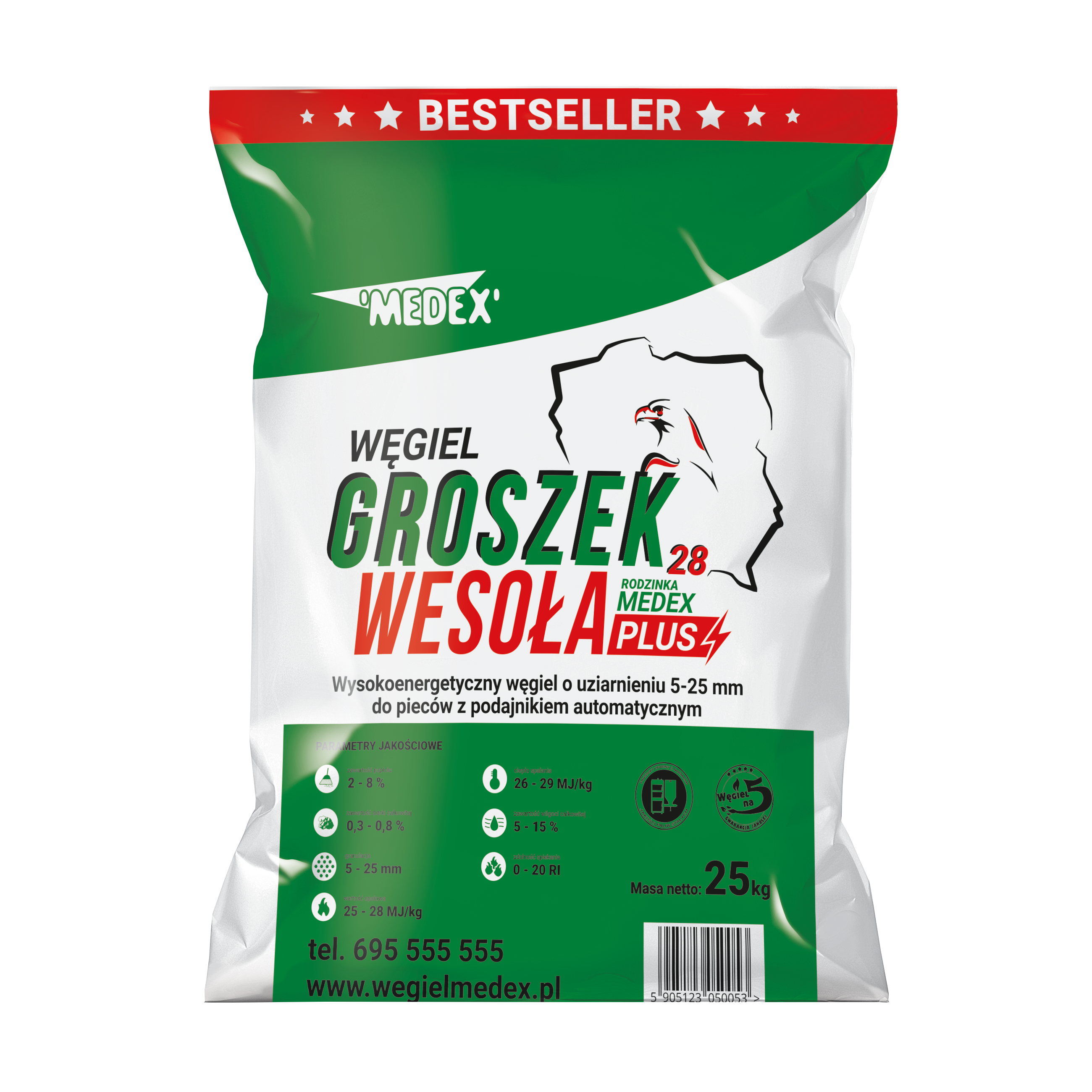 Węgiel groszek Wesoła Plus 26-29 MJ/kg za 25 kg