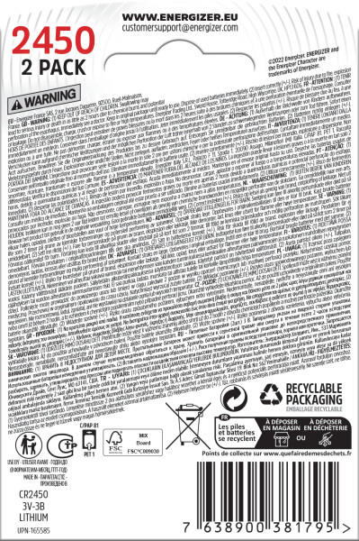 Pack de 2 pilas especiales ENERGIZER CR2450 - 4